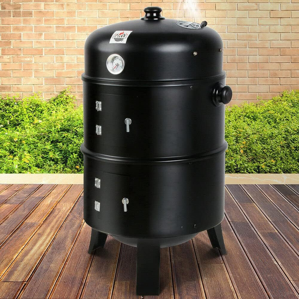 3In1 Portable Charcoal BBQ Vertical Smoker Roaster Grill Steel Water Steamer image number 6
