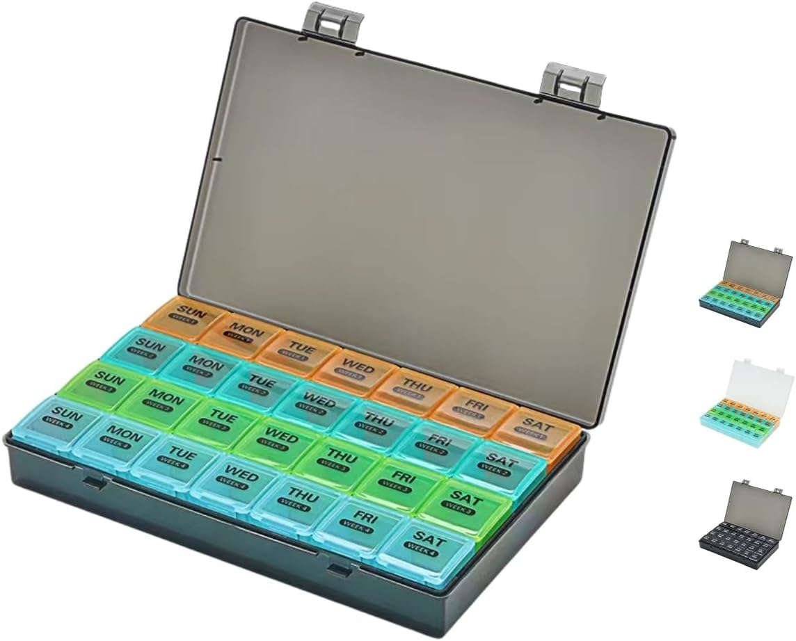 28 Compartments Large Pill Box Organisers, Portable Detachable Dustproof Pill Box, One Month Split On-The-Go Storage Large Capacity Pill Box,White&hellip;