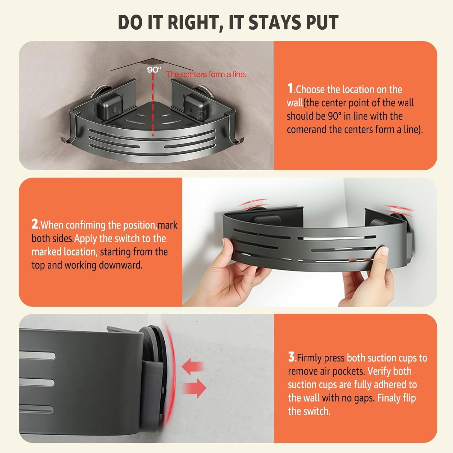 Lekesky Shower Shelf No Drilling Corner with Towel Rail - Strong Suction Cups, Removable, Aluminium & Rustproof - Bathroom Shelf Shower Shelf for Bathroom, Kitchen & Rental Apartment (Set of 2 image number 6