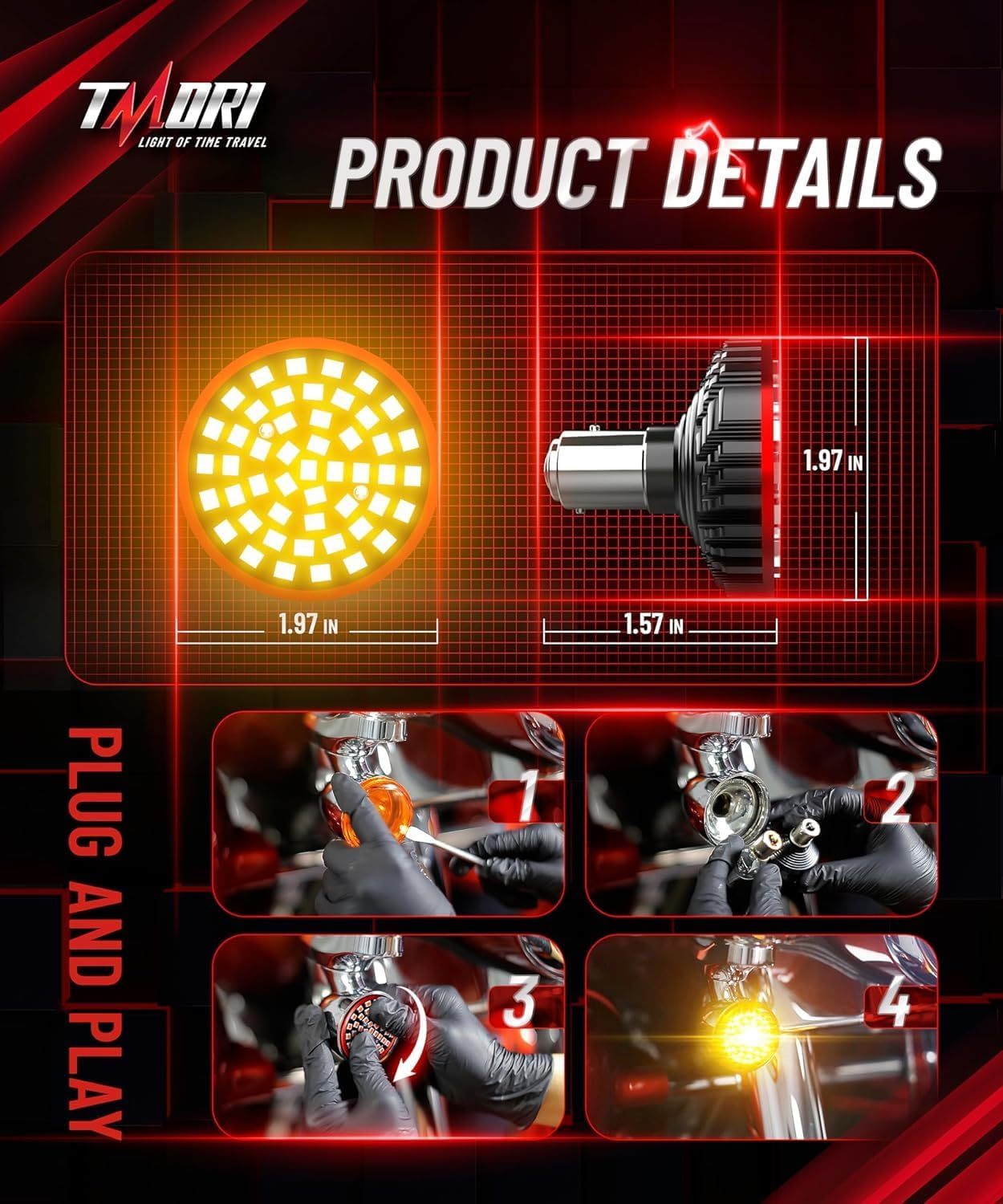 Upgraded Motorcycle Rear LED Turn Signals: 2-Inch 1156 Bullet Rear Turn Signals with 2 Smoke Lens Covers &ndash; Super Bright, Compatible with Har-Leydavidson Touring, Sportster, Dyna & Softail (2001&ndash;2021) image number 1