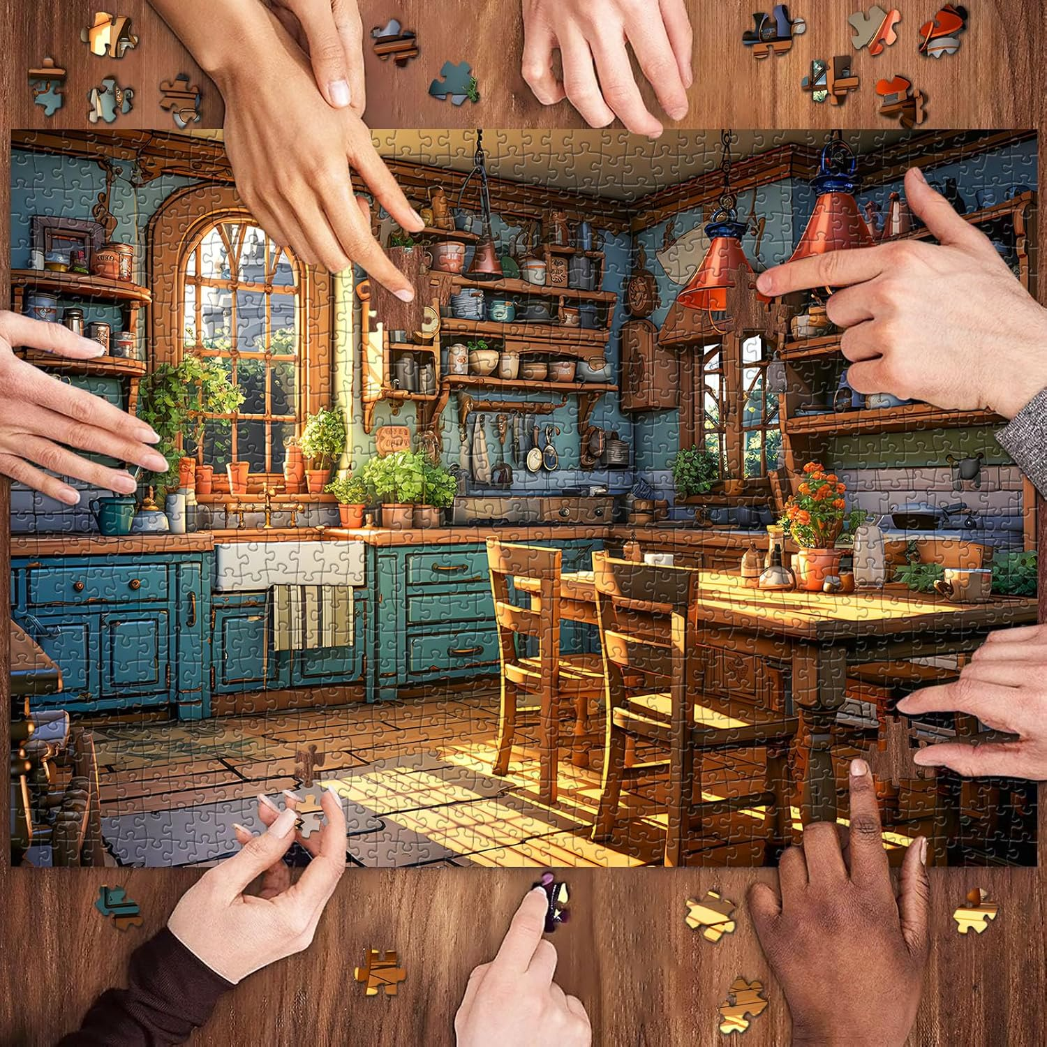 Chalzidar Jigsaw Puzzles for Adults 1000 Pieces, Interlock Perfectly Letter on Back No Dust, Home Decor Birthday Gift Toy for Men Women Elders Seniors, 1:1 Poster - Warm Kitchen image number 3