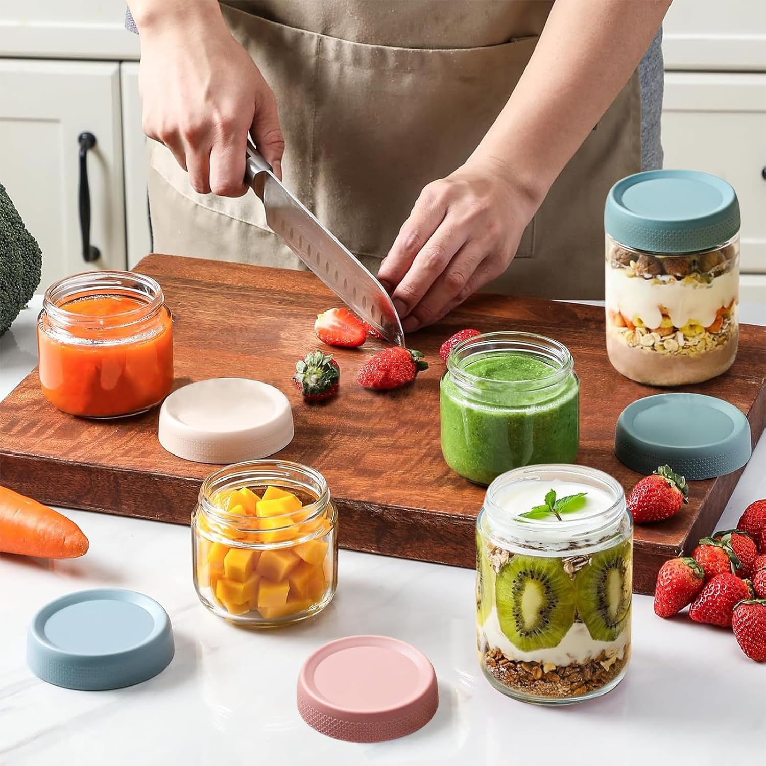 6 Pack Overnight Oats Container Jar with Lid, 10 OZ &16 OZ Wide Mouth Jar & Airtight Glass Food Storage Jar, Meal Prep Container for Salad, Spice, Dressing, Snacks,Sauce