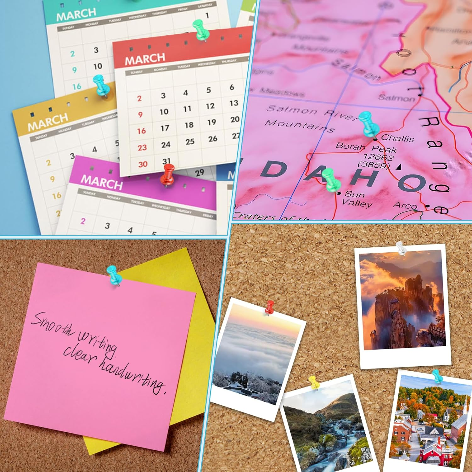 200 PCS Colored Push Pins -Cork Board Push Pins ，Thumb Tacks Push Pins，Push Pins for Bulletin Boards, Cork Boards and Walls (5 Colors) image number 2