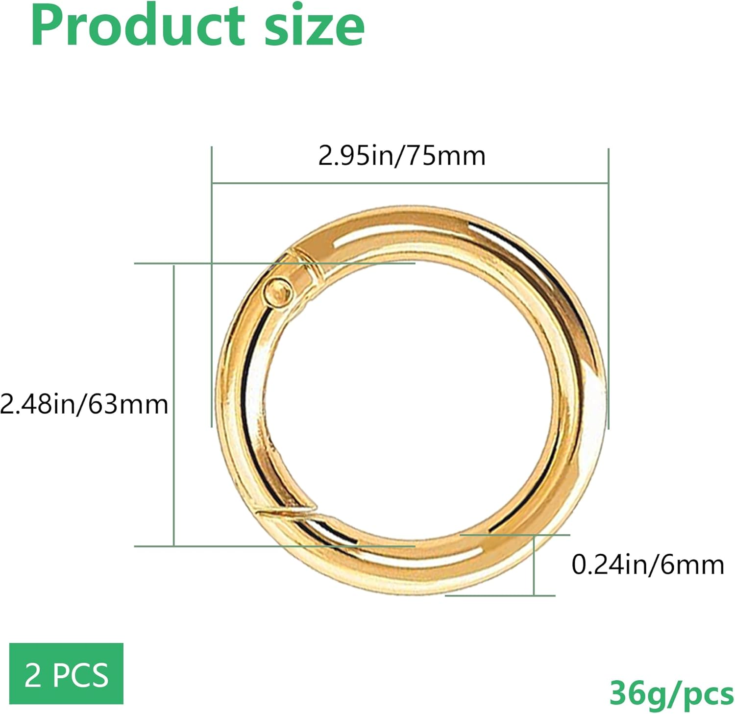 XCSJ Pack of 2 round Carabiner 75 Mm OD 63 Mm ID Very Robust Zinc Alloy round Carabiner Ring Carabiner Hook round Large Carabiner round O Ring for Key Chain, Bag, DIY Crafts Making