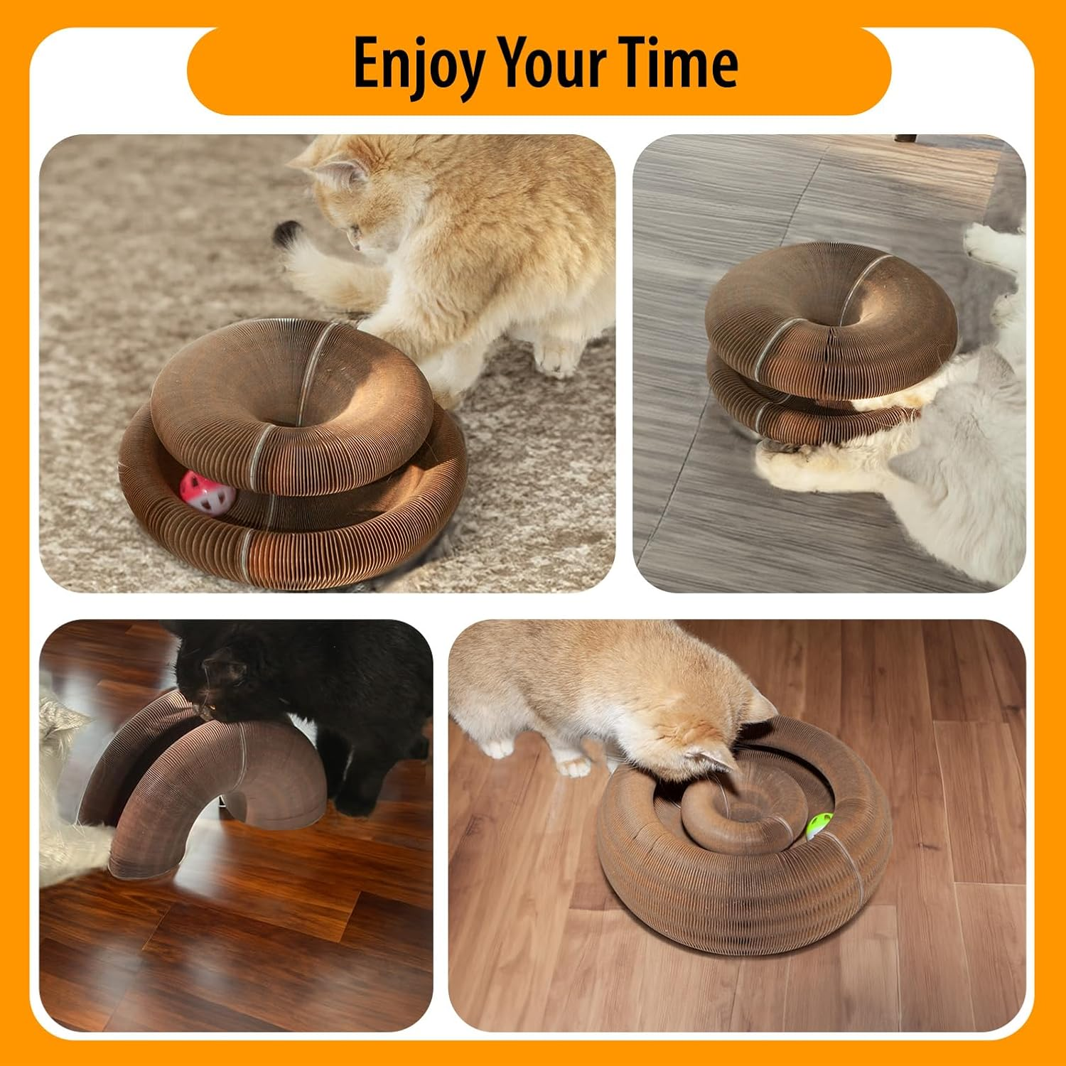 Bonitacrylic 2 PCS Kitty Kurlz Cat Toys, Magic Accordion Scratching Board, Interactive Organ Toy with One Balls, Enrichment Scratcher Mat for Kitten Bed Made of Cardboard image number 4