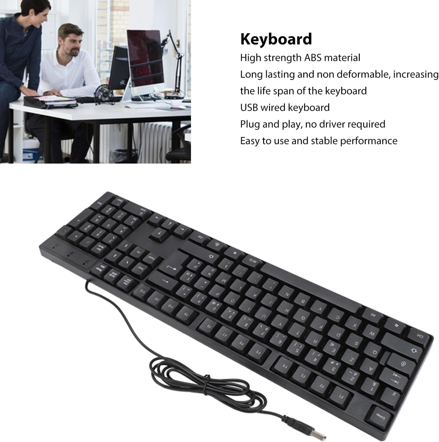USB Wired Keyboard, Sturdy Minority Language Keyboard 4.9Ft Cable 104 Keys for Office (French AZERTY Layout)