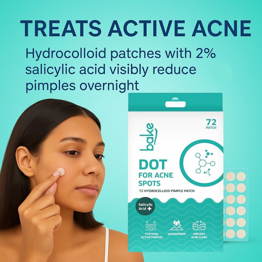 BAKE 2% Salicylic Acid Pimple Patches for Active Acne (72 Dots) | with Hydrocolloid Waterproof Patches | for Acne Marks, Acne Prone Skin | for All Skin Types (Pack of 72) image number 5