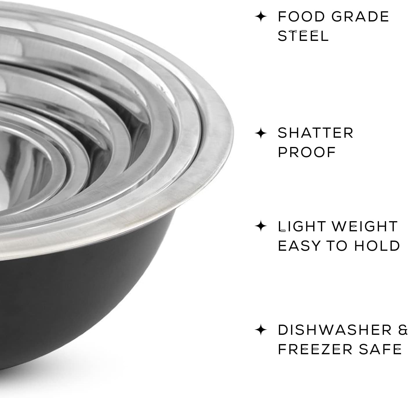Joyjolt Stainless Steel Mixing Bowl Set of 6 Mixing Bowls (Black). 5Qt Large Mixing Bowl to 0.5Qt Small Metal Bowl. Kitchen, Cooking and Storage Nesting Bowls. Dough, Batter and Baking Bowls image number 5