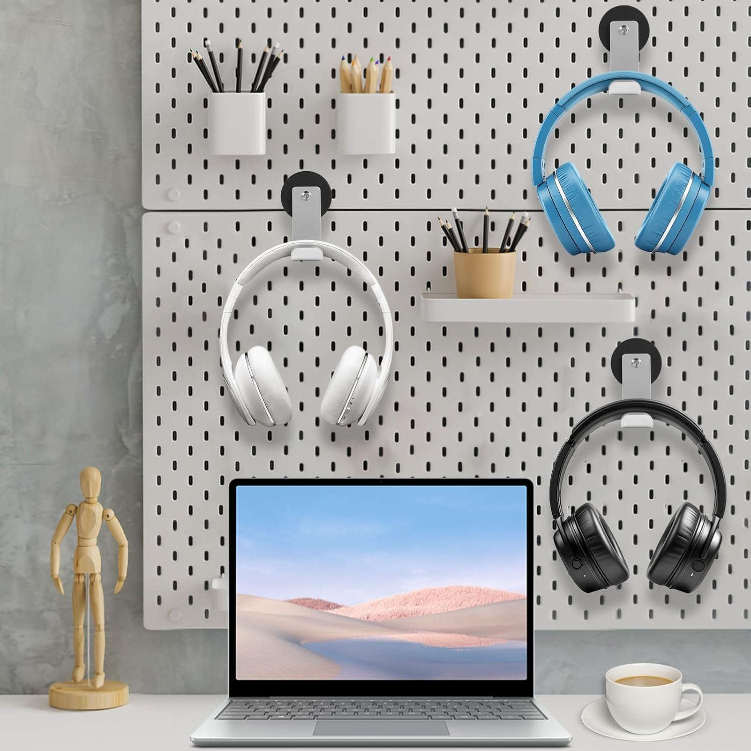 Magnetic Headphone Holder, Aluminum Headset Hooks, Headphone Hanger for Desk & Table, Headphone Mount Stand with Rubber Pad, Compatible with All Computer/Gaming Headsets (Silver)