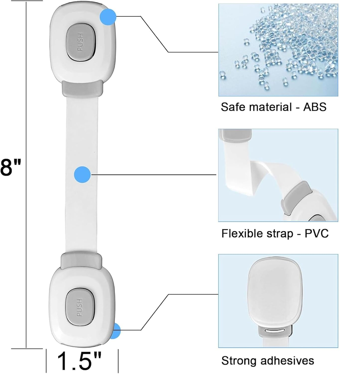 Fursafe&Q Baby Cabinet Locks, Child Safety Cabinet Proofing - Child Safety Strap Locks Adhesive Drawer Fridge Ovens Door Toilet Latches No Drill Multi-Purpose for Furniture Kitchen Lock 6 Pack image number 4