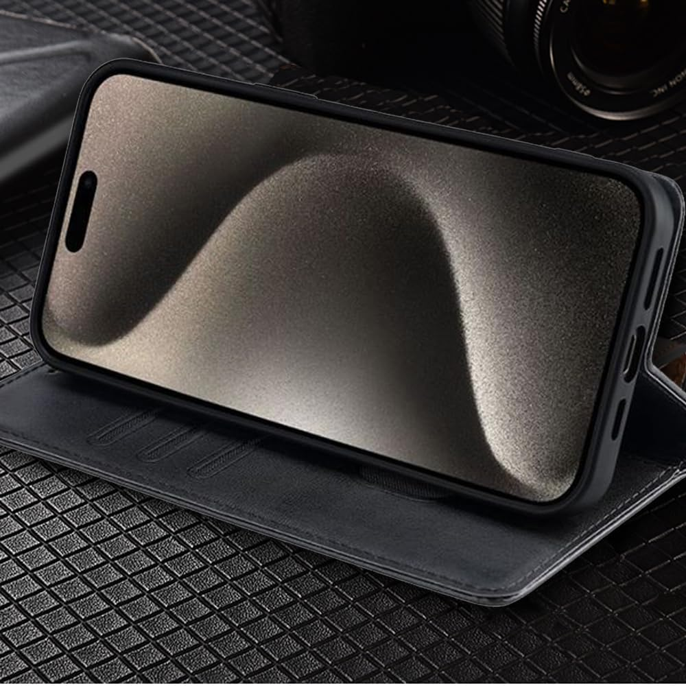 For Oppo A5 Pro 5G Global Version (6.67 Inch) Case, Wallet Cover PU Leather Pockets Shockproof Magnetic Flip Card Holder (For Oppo A5 Pro, Black) image number 3