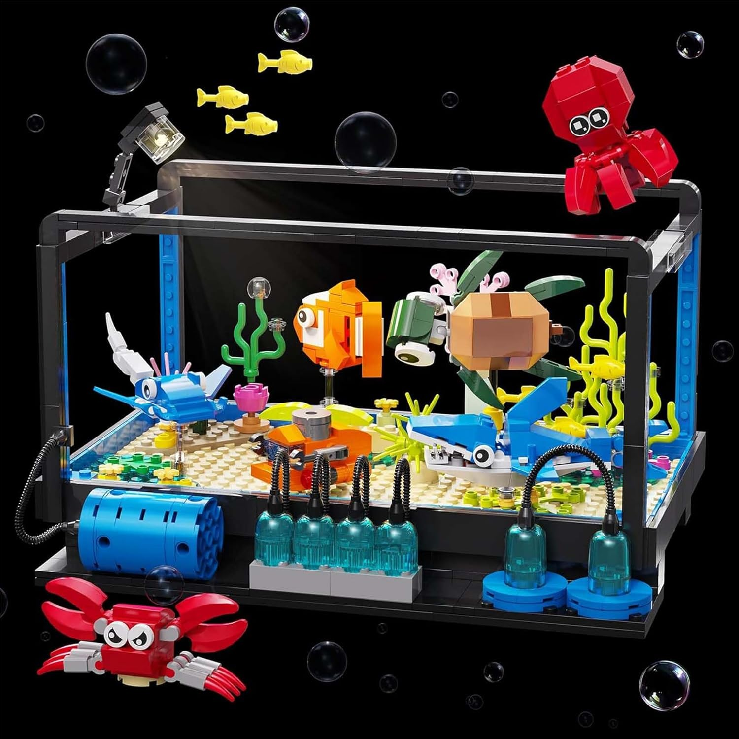 TOY PLAYER Aquarium Building Kit, 625 Pieces Peg Toy with LED Light, Compatible with Popular Aquarium Clamp Blocks, Gift for Kids and Adults Aged 6+ image number 2