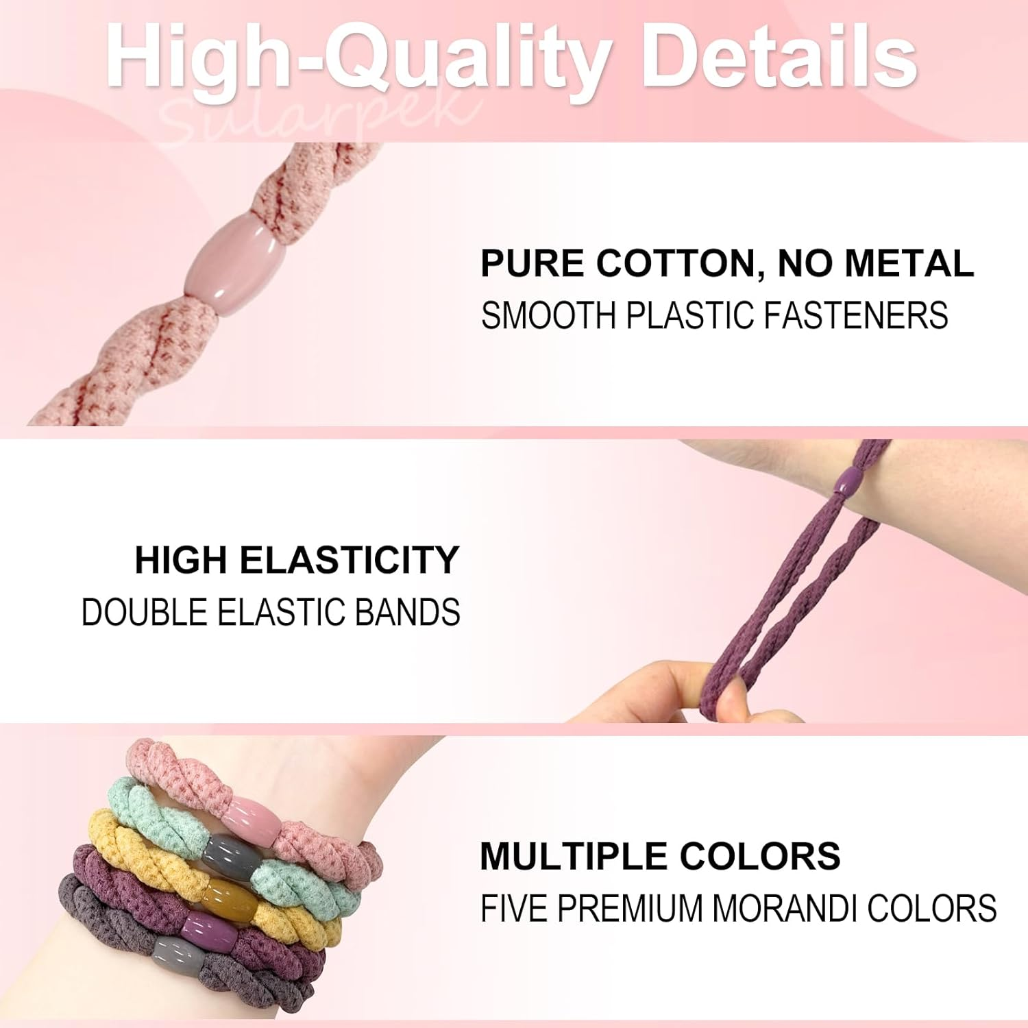 Sularpek Hair Bobbles Girls, Pack of 15 Hair Bobbles for Women, Elastic Braid Elastics, Colourful Hair Bands, Elastic Bands, Stylish Ponytail Holders for Women and Girls, Thick and Curly Hair image number 3