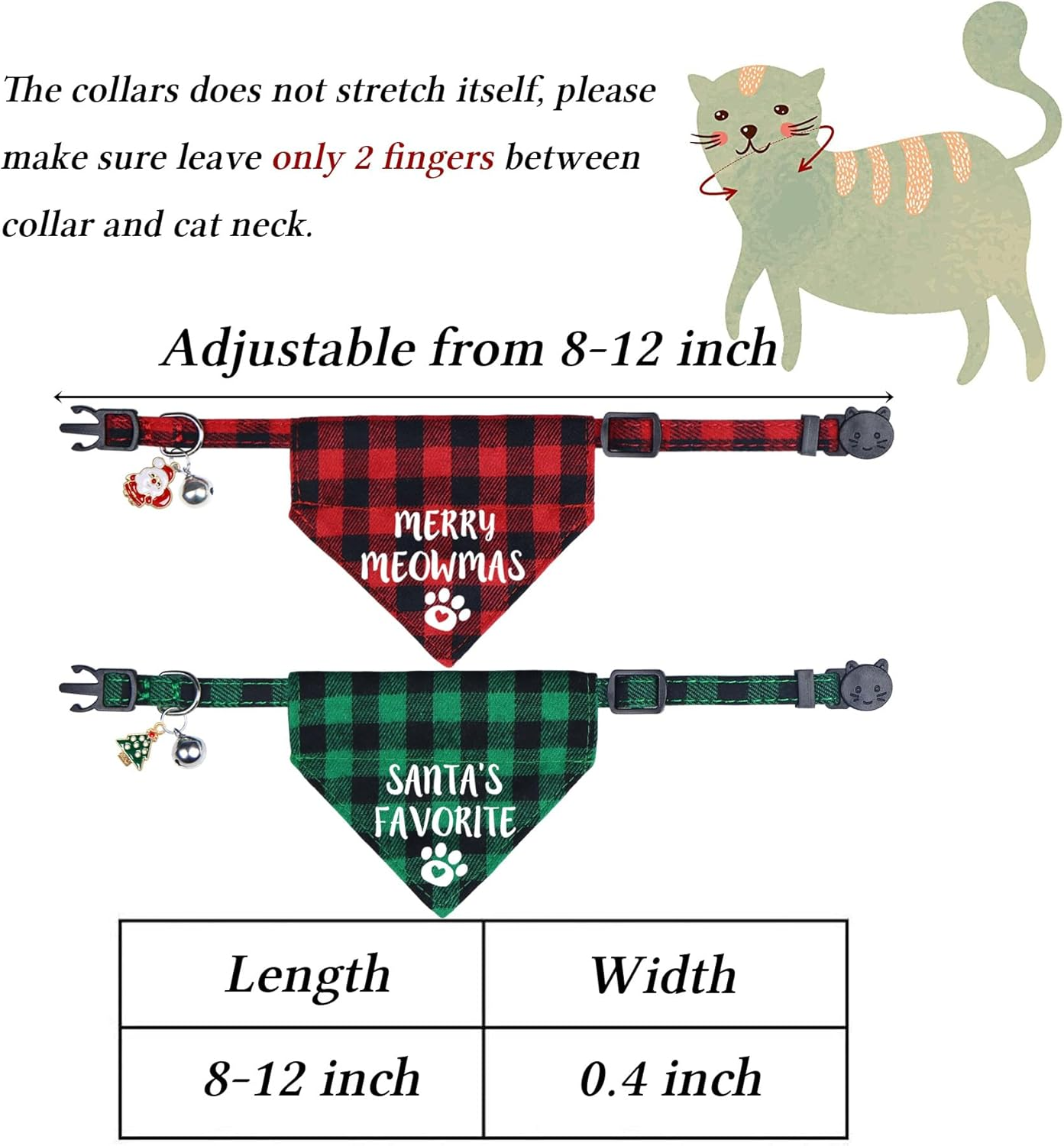 STMK 2 Pack Christmas Cat Bandana Collar with Bell, Breakaway Holiday Cat Kitten Bandana Collar with Bell Santa Christmas Tree for Christmas Cats Costumes Outfits (Merry Meowmas & Santa'S Favorite) image number 5