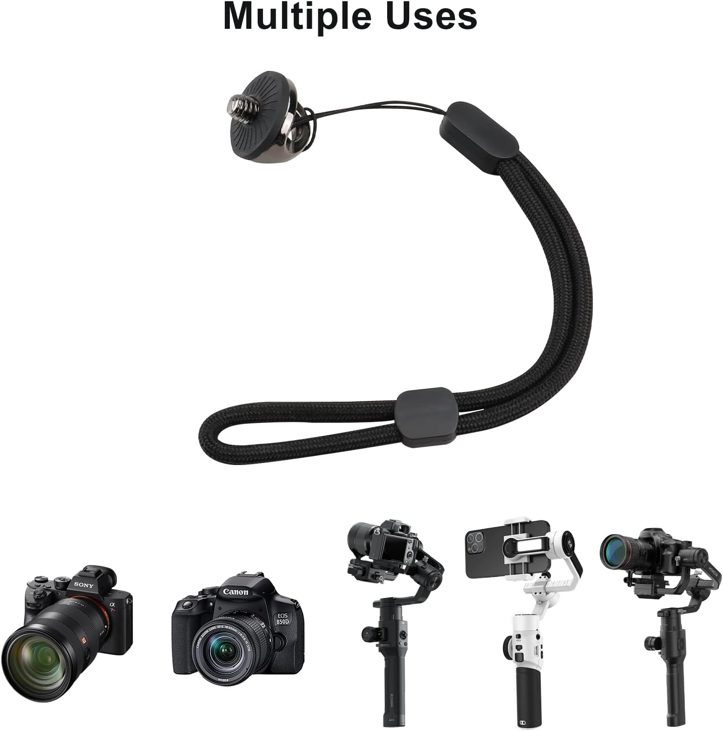 2PCS Stainless Steel round Screw with Hand Wrist Strap Sling, 1/4" Mounting Screws, Camera Screw Holder, 1/4-20 Thread Fixing Screws for Selfie Sticks, Tripod, DSLR Cameras (Round) - D-Ring image number 3