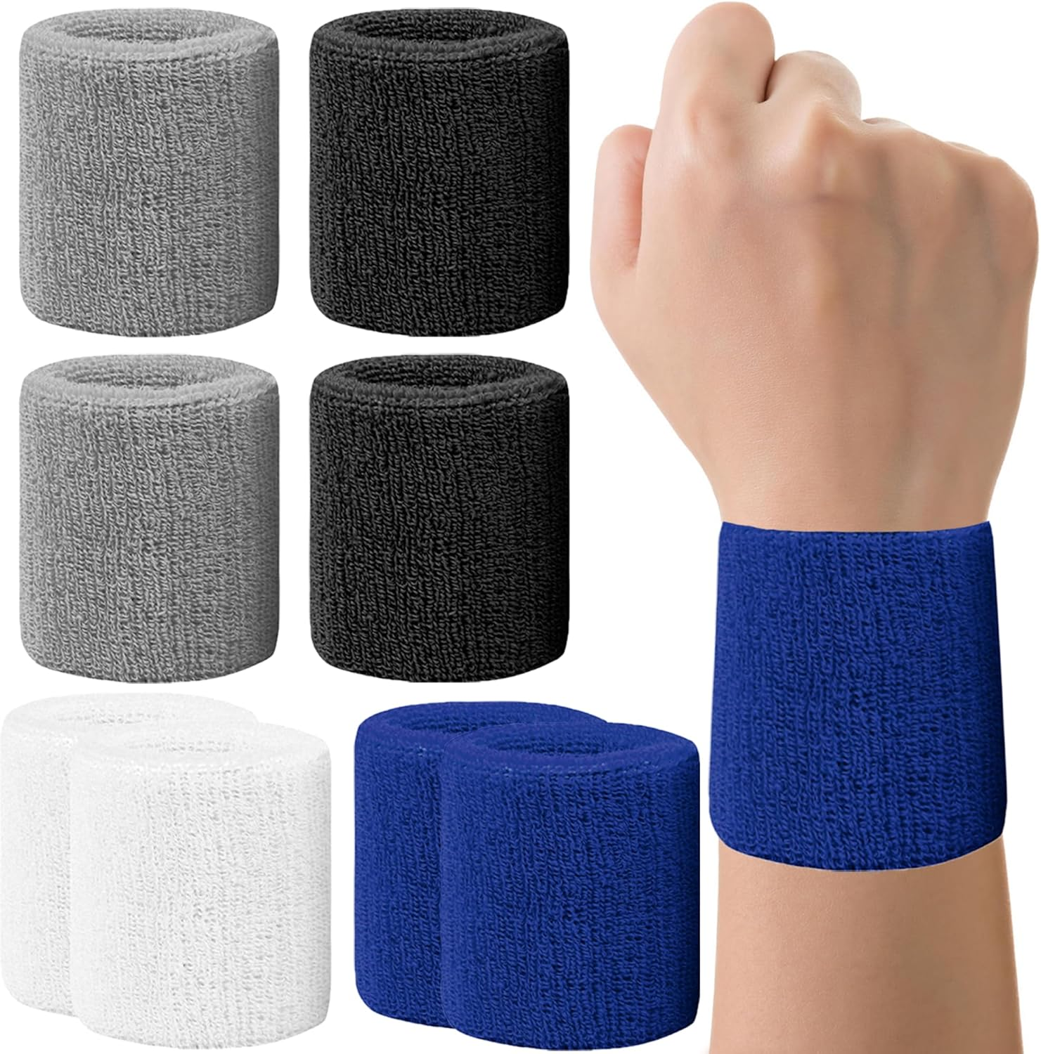 8 Pack Wrist Sweatbands Tennis Wrist Bands Absorbent Sweat Band for Men and Women, Breathable Cotton Sweatbands for Working Out, Football, Basketball, Running Athletic Sports
