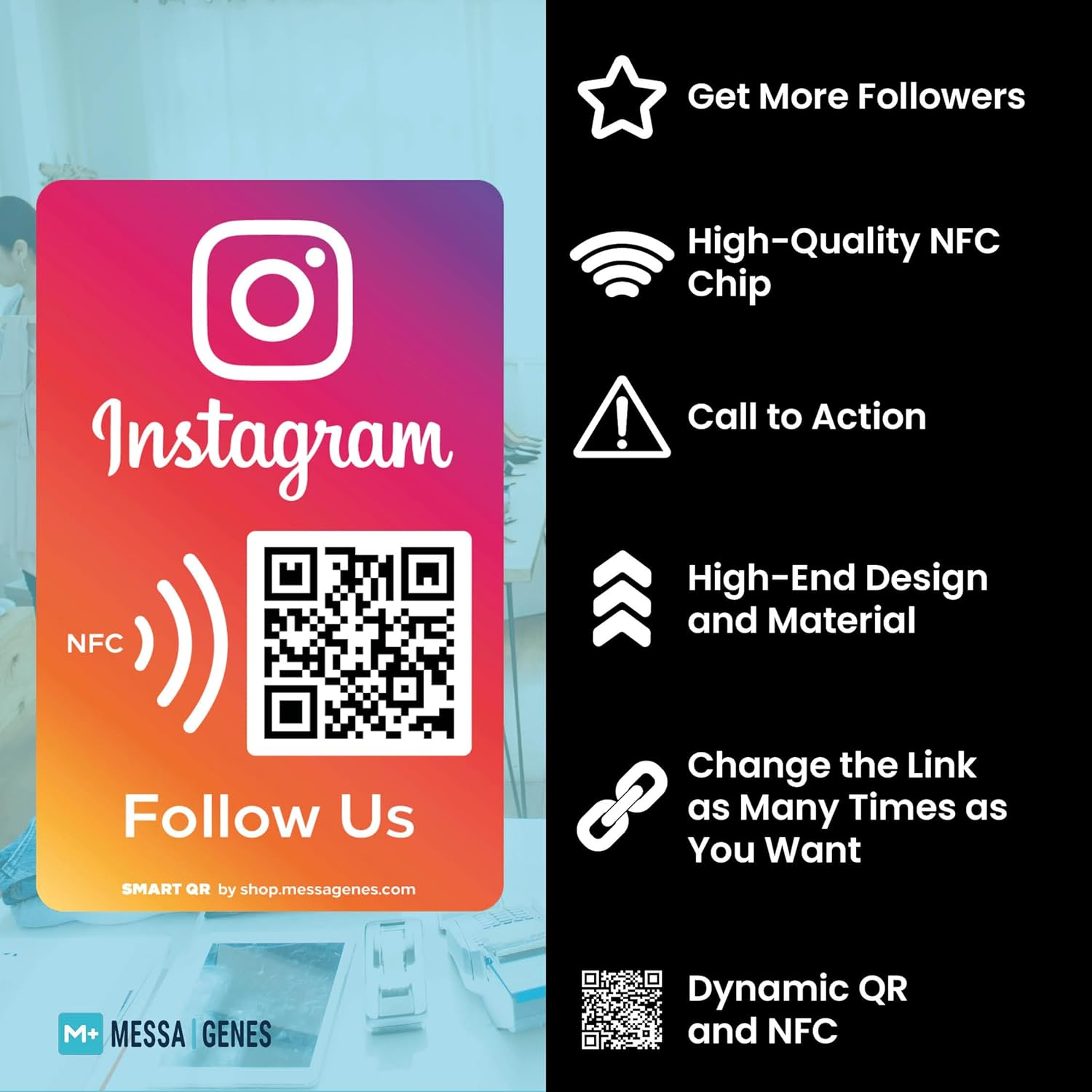 2X Instagram Follow Us Instagram Sticker | Increases Followers in 1 Click with Smart QR - NFC | Always Modify or Edit Your QR Code Links | for Business and Social Media Influencers image number 4