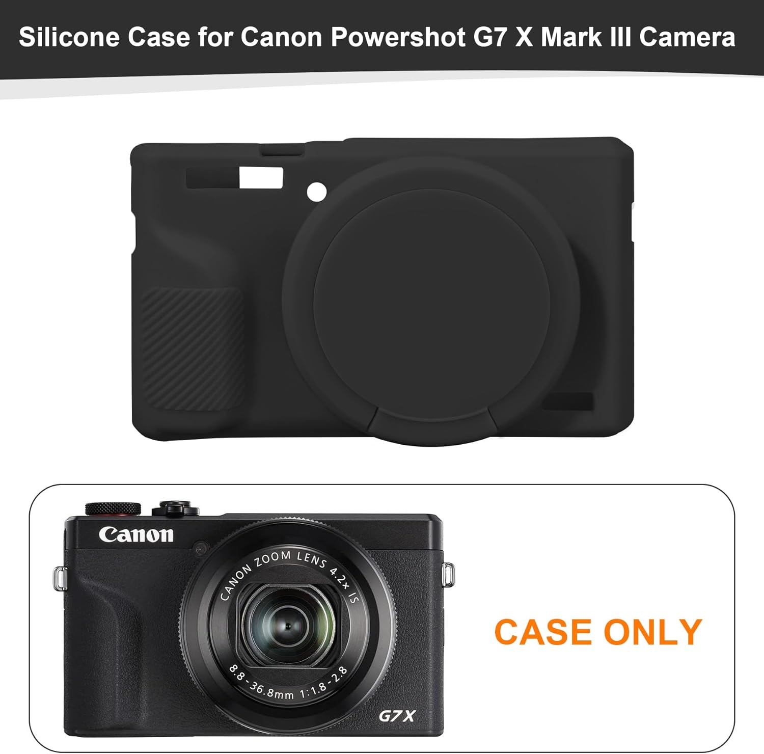 RAIALL Silicone Case for Canon Powershot G7X Mark III Digital Camera, Soft Camera Case Cover with Removable Lens Silicone Cover Rubber for Canon Powershot G7 X III, Black image number 6