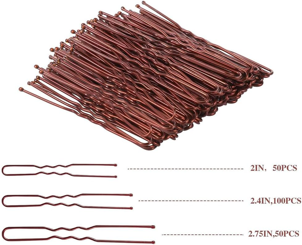 200 Pieces Hair Bun U Shape Hair Pins U Shape Hair Pins Metal Hair Clips Updo Hair Clips Various Sizes Hair Styling Pins Hairdressing Accessories with Storage Box Brown image number 2