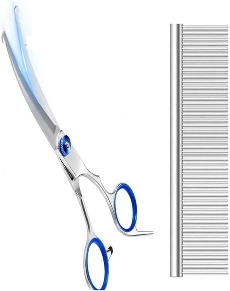 Limcryspp 2 Pieces of Pet Scissors with Steel Comb, Heavy-Duty Titanium Pet Grooming Trim Kit, Professional Thinning Scissors, Bending Scissors with Comb for Dogs and Cats image number 1