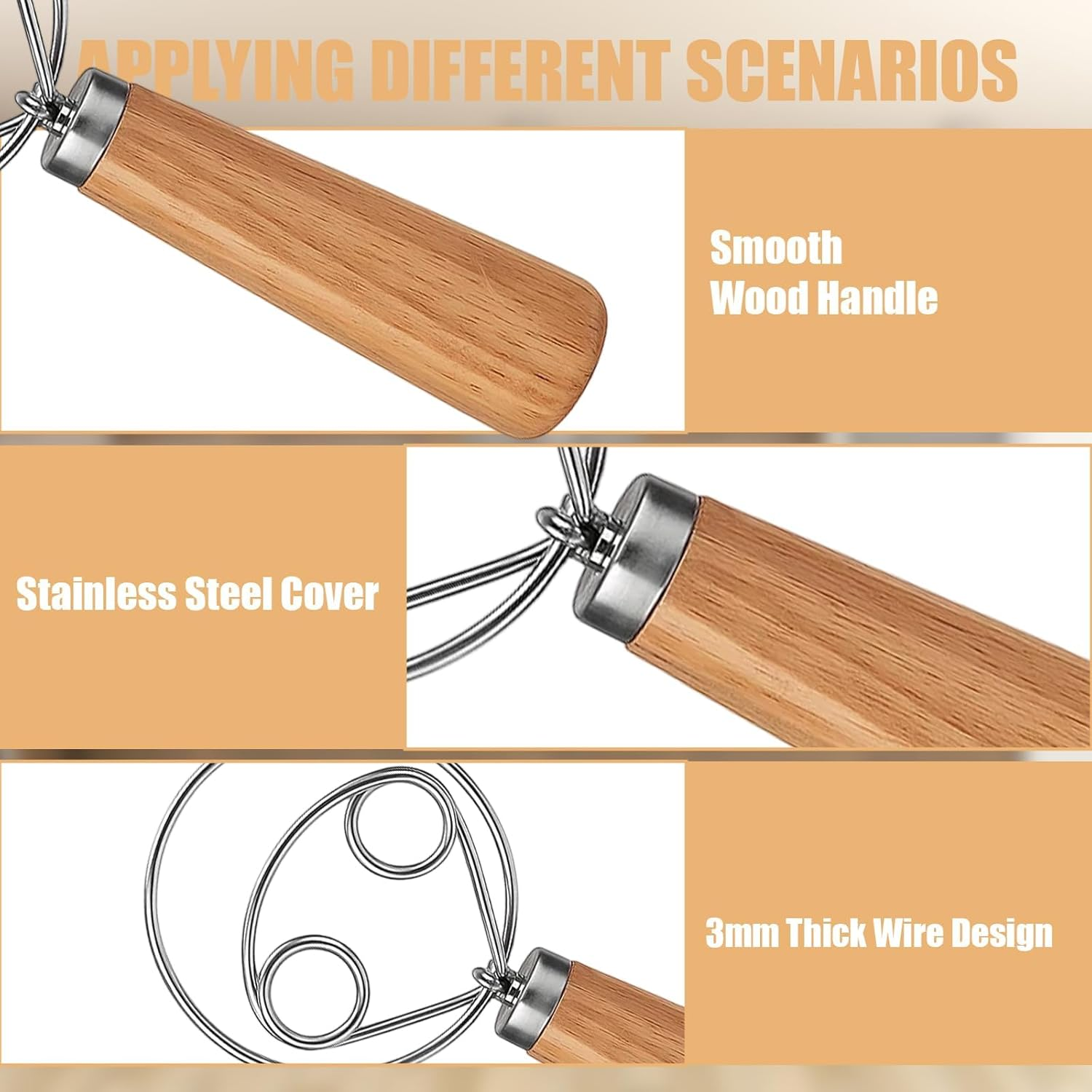 Dough Whisk, Danish Dough Whisk with 5 Blade Bread Lame and Leather Case, Medium Dual Loop Mixer for Sourdough, Cake Batter, Thick Dough, Baking Essentials Kit image number 6