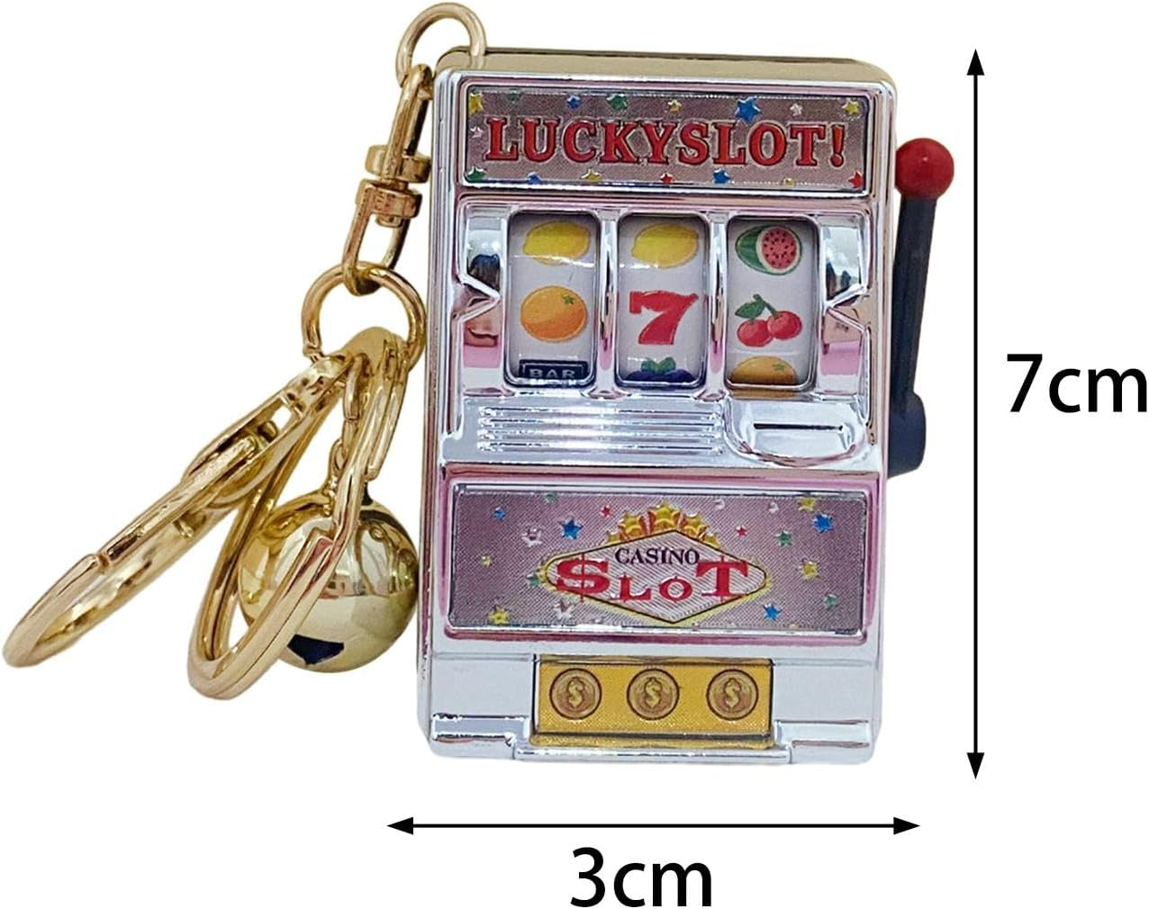 Mini Slot Machine Toy Keychain Mini Arcade Game Toy, Novelty with Bell Portable Fruit Machine Slot Pendant Gaming Gifts for Women Boys, Argent image number 2