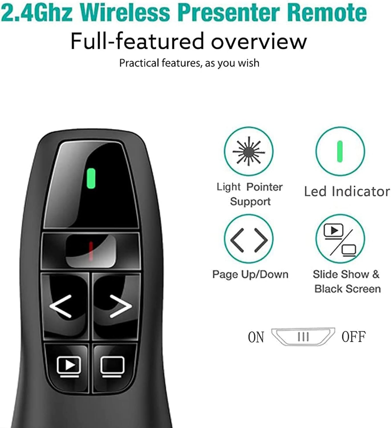 Qui Presentation Clicker Pointer, 328FT Wireless Presenter Remote PPT Powerpoint Clicker, 2.4Ghz Presentation Pointer Slide Advancer for Mac, Laptop,