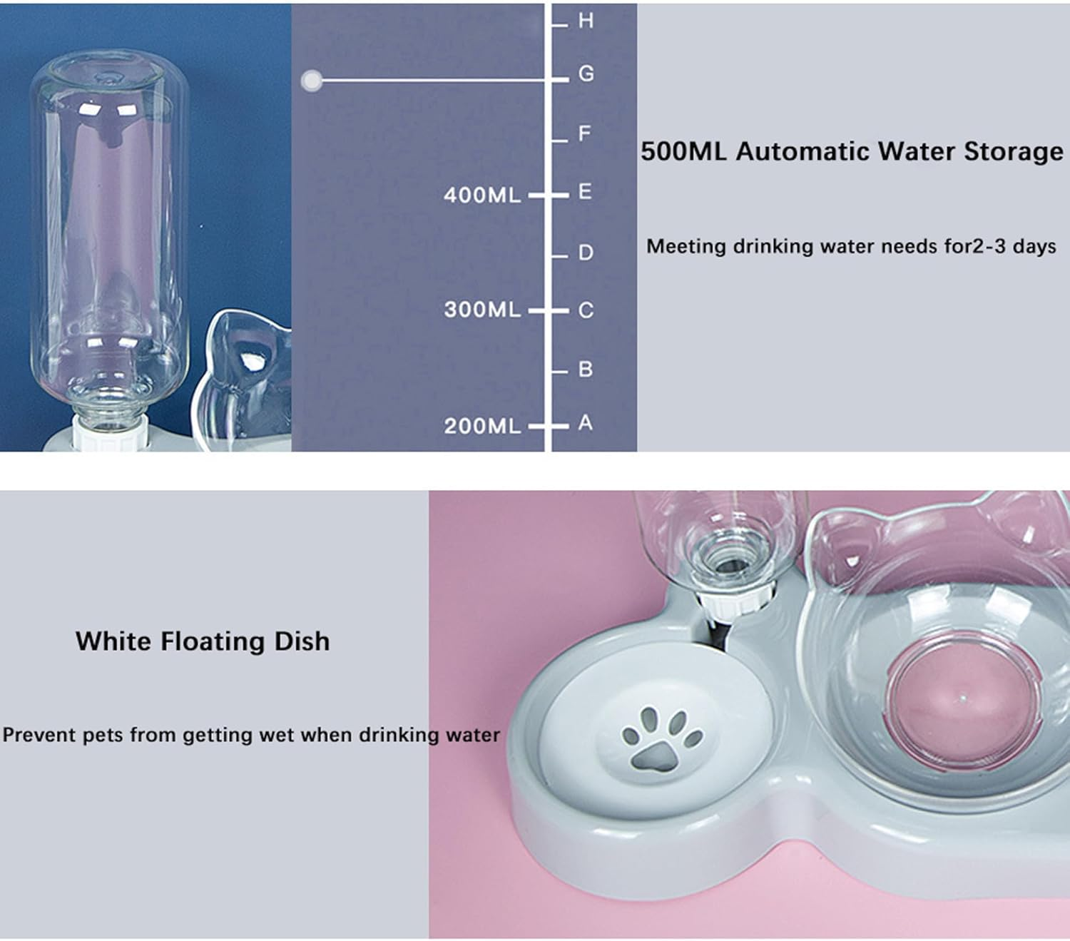 3-In-1 Cat Food Bowl Set, Cat Food Bowls, Detachable Bowls for Cat Dog, Double Cat Bowls with Automatic Water Dispenser, Anti-Spill Feeder with Stand for Small Medium Dogs Cats