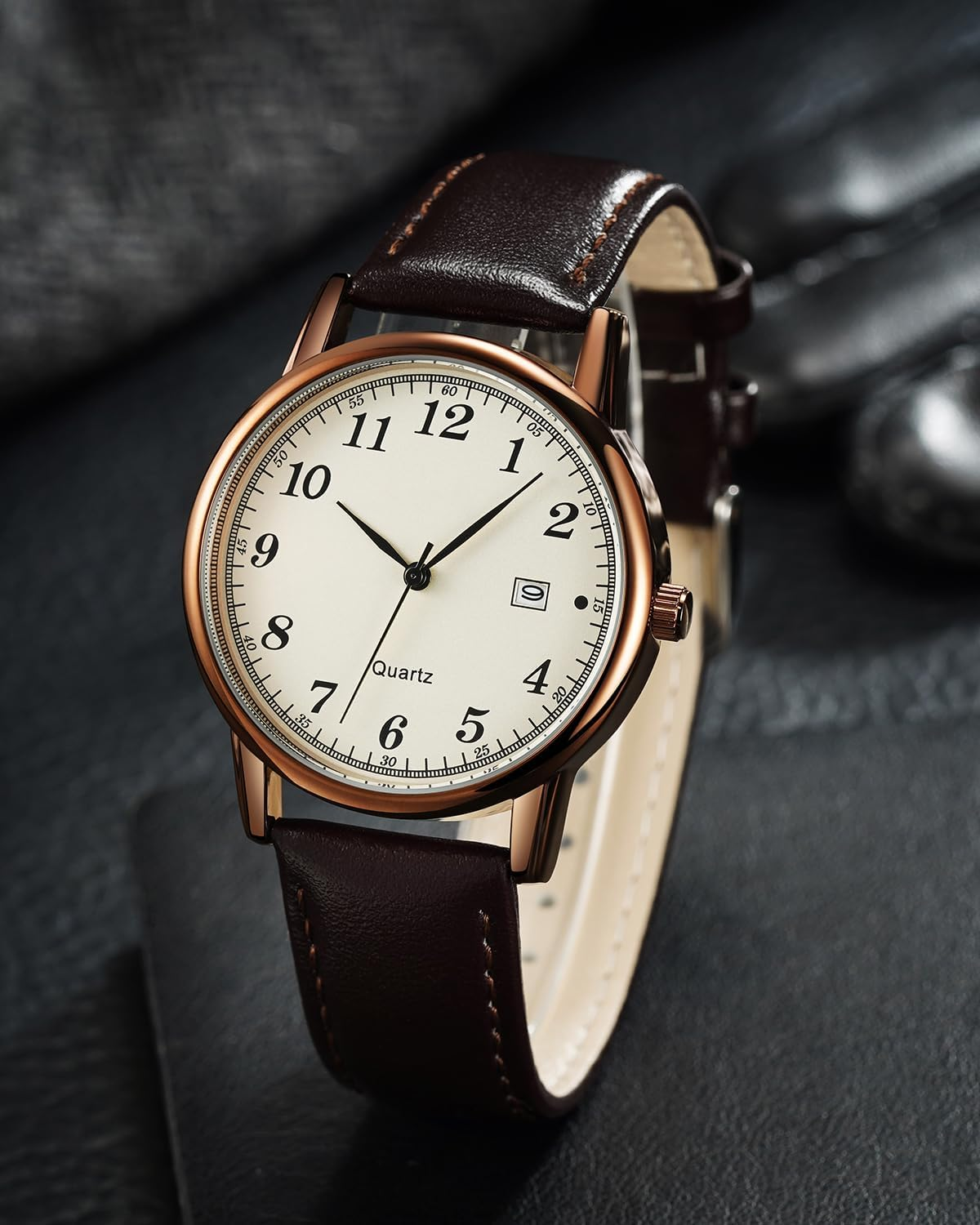 CIVO Watches for Men Military Leather: Waterproof Analog Quartz Minimalist Face - Sport Casual Date Wrist Watch - A Brown image number 6