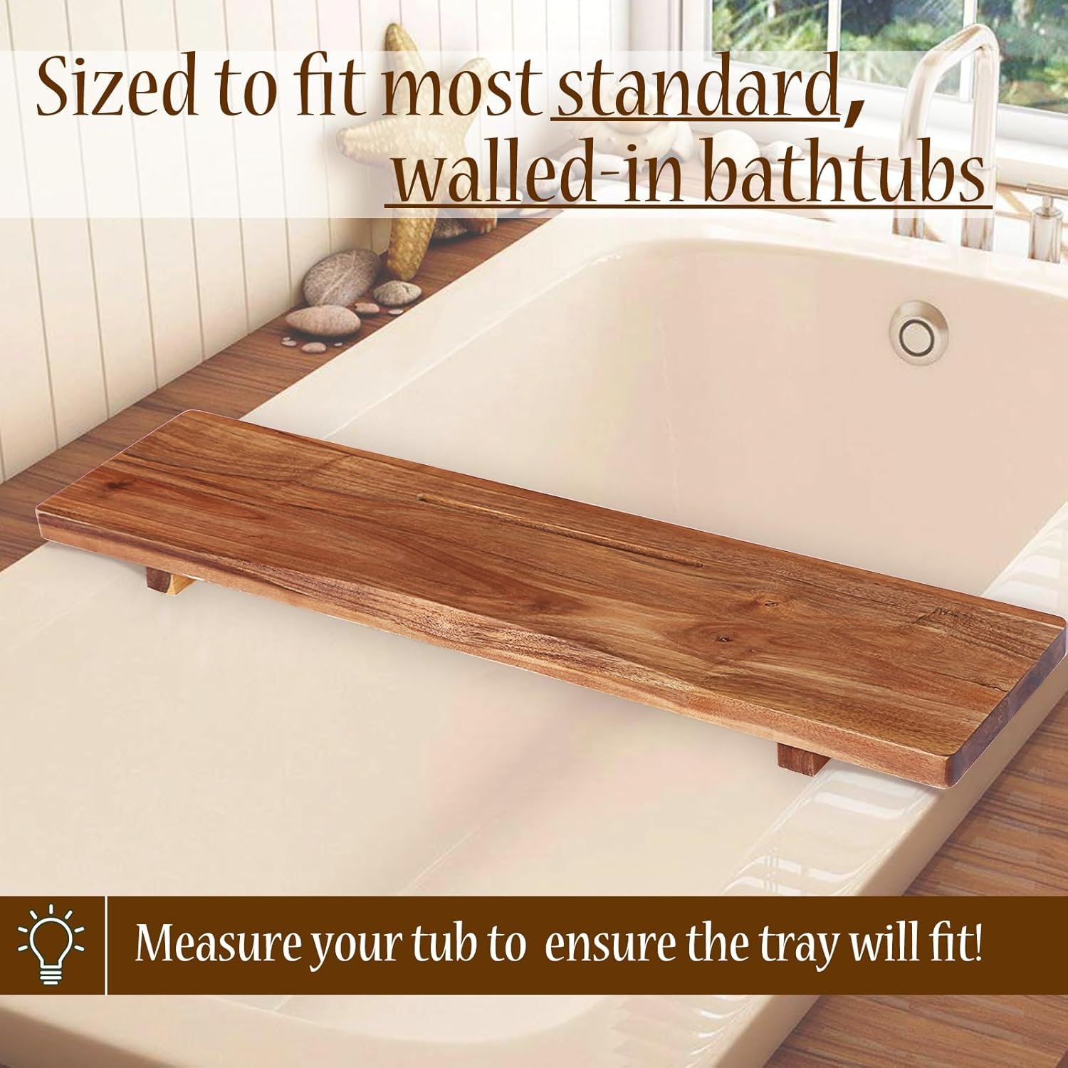 Premium Acacia Wood Bathtub Tray Caddy with Adjustable Legs, Minimalistic Design Bath Tray for Tub, Bathtub Accessories, Fit Standard Bath Tubs, Gift Idea for Women image number 4