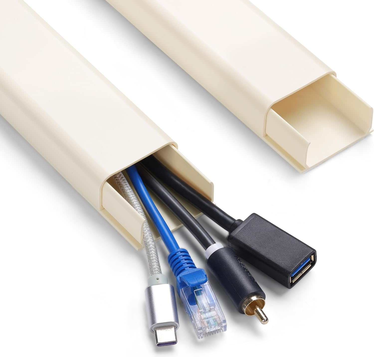 Wire Covers for 2 Cords, 68In Wire Hider on Wall Mounted, White Cord Cover Kit, Cable Cover Paintable, Cable Concealer for Extension Cord, Ethernet Cable, Speaker Wire Hider, 4X L17In W0.7In H0.4In