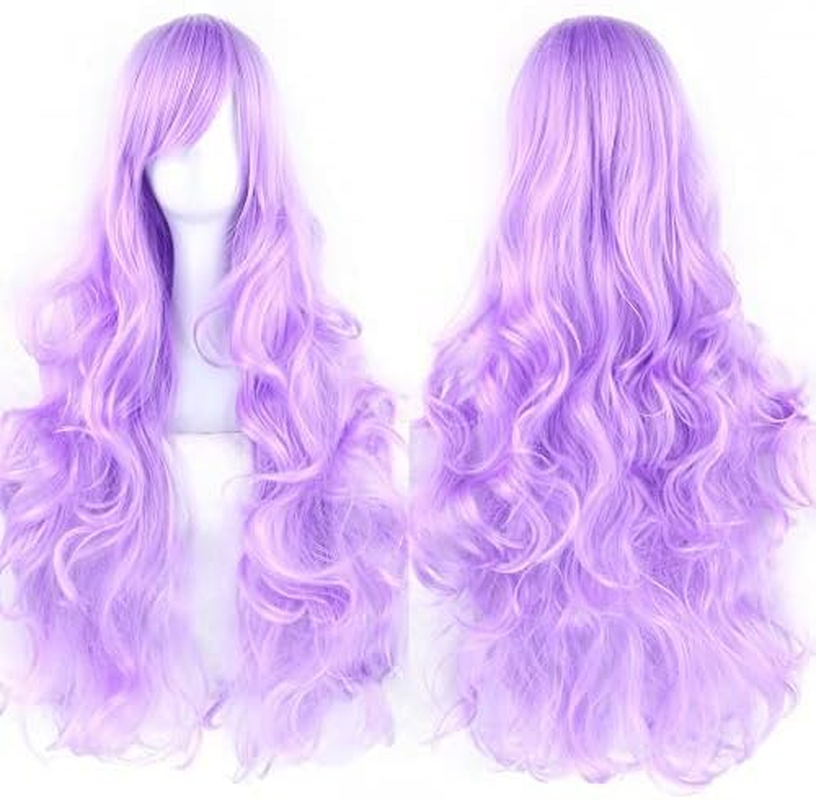 IMISSU 80Cm Long Curly Natural Hair Cosplay Wig with Bangs Colorful Halloween Costume Party Wigs for Women (Red) - Apple Green image number 5