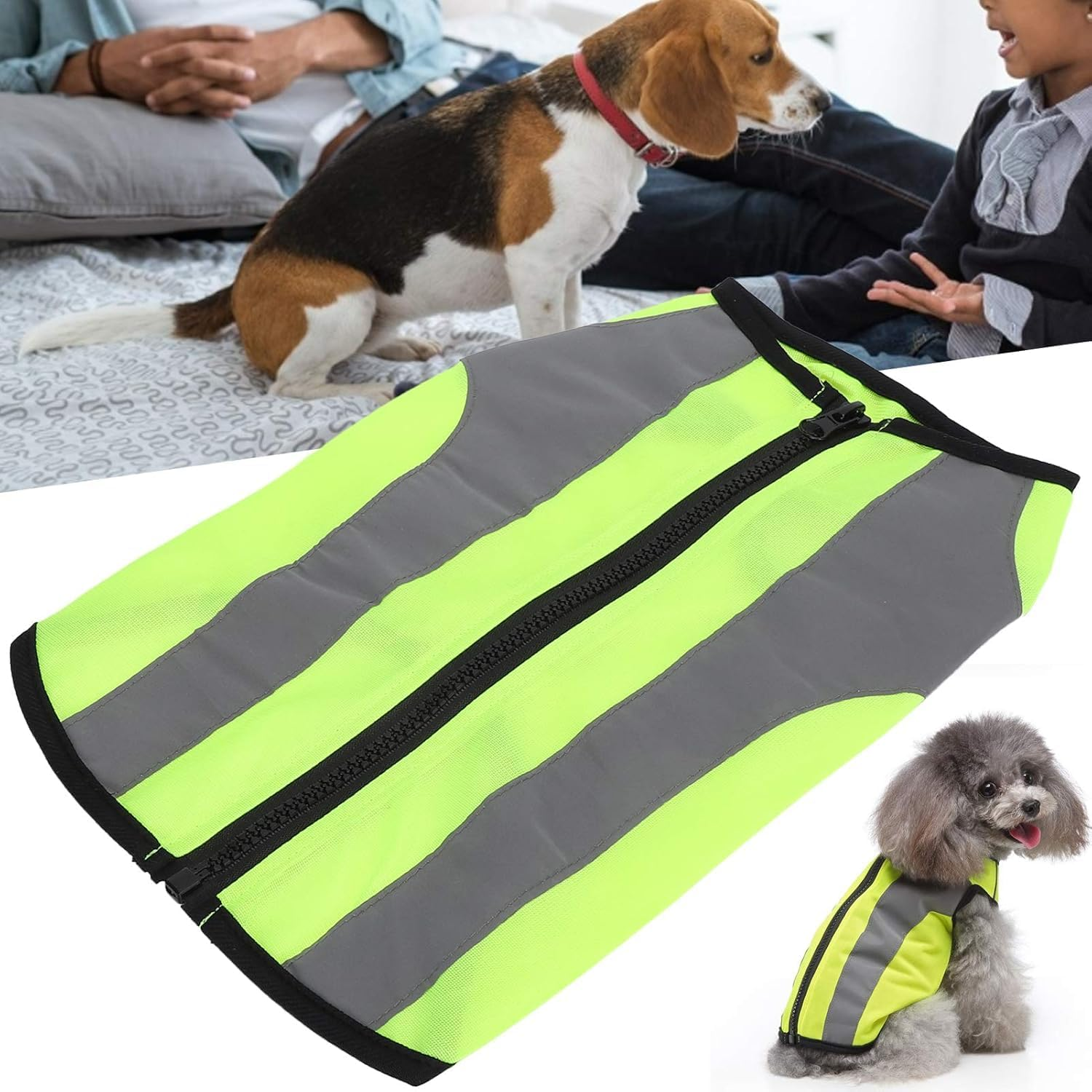 Dog Reflective Vest 1Pcs Pet Night Safety Clothing Glowing Jacket, Reflective Glowing Dog Vest Adjustable Soft Padded Vest Zipper Suit for Small, Medium, Large Dogs (Yellow, L) image number 2