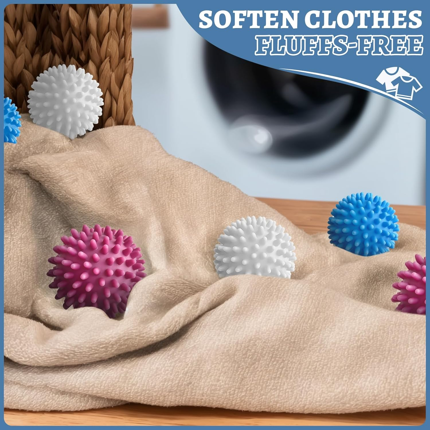 Shanghigh Laundry Dryer Balls Set of 6 - Eco Friendly Fabric Softener Alternatives Soften and Fluff Clothes Wrinkle Release, Drying Ball for Reduce Drying Time and save on Energy - Blue, Pink, White image number 1