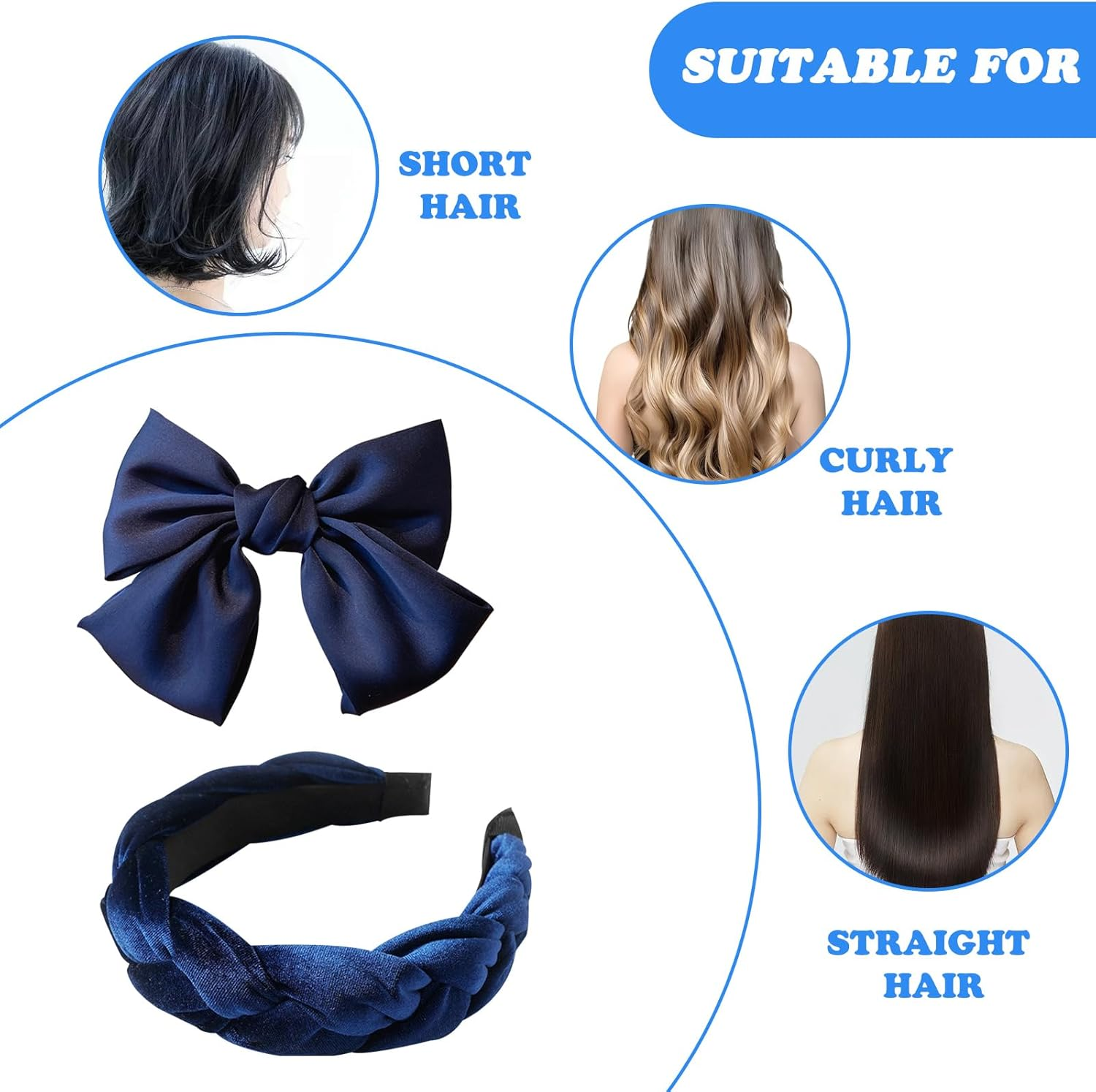 FOSDICK Braided Headband Velvet Hair Bands for Women, Navy Headband, Hair Hoop, Twist Head Band, Headbands for Women, Vintage Hair Band Women'S Fashion Headbands, Hair Accessories for Girl Women image number 5