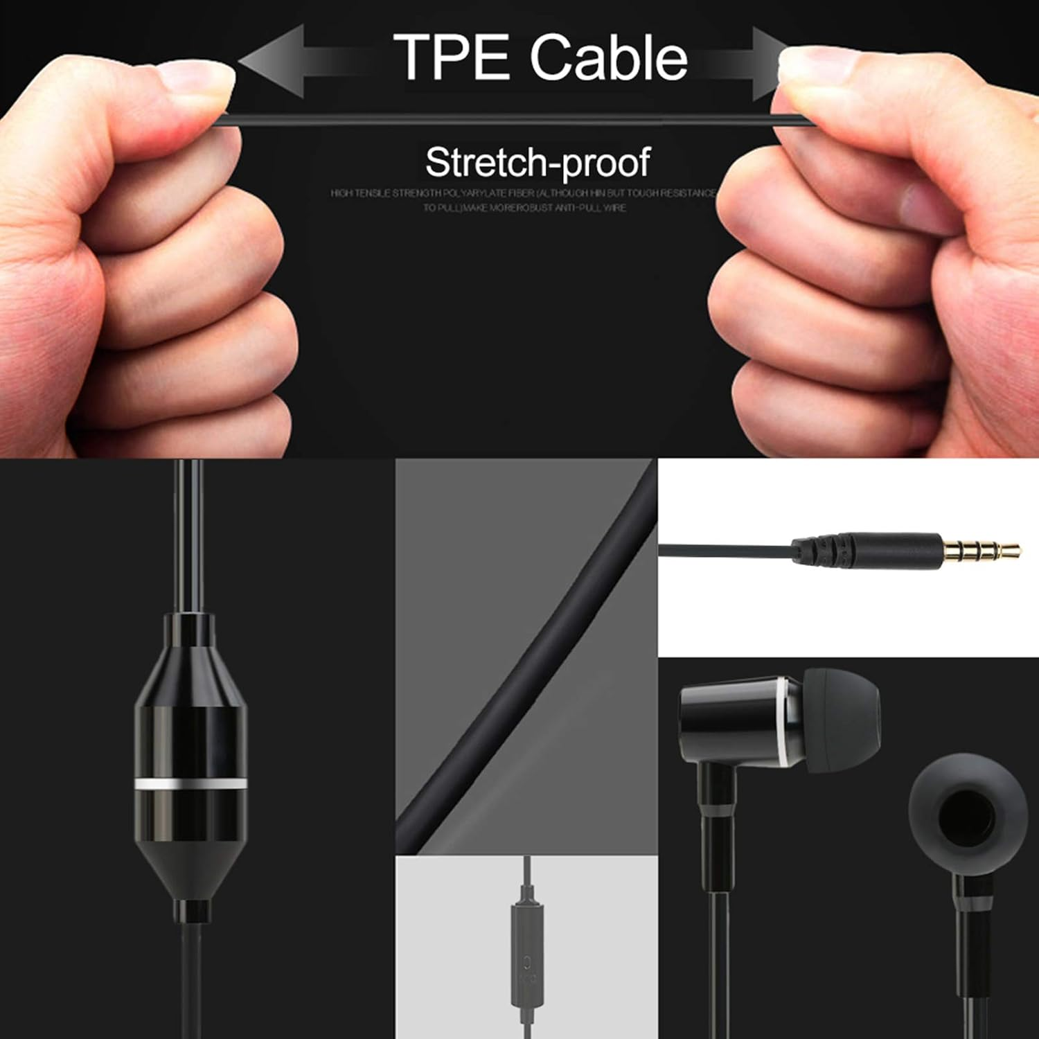 SHANGLIN FC12 Stereo Music Headset Air Tube 3.5Mm Anti-Radiation Earphone In-Ear Headphone Radiation Free Noise Reduction Line Control with Mic Black for Smart Phones Desktop Notebook Tablet PC