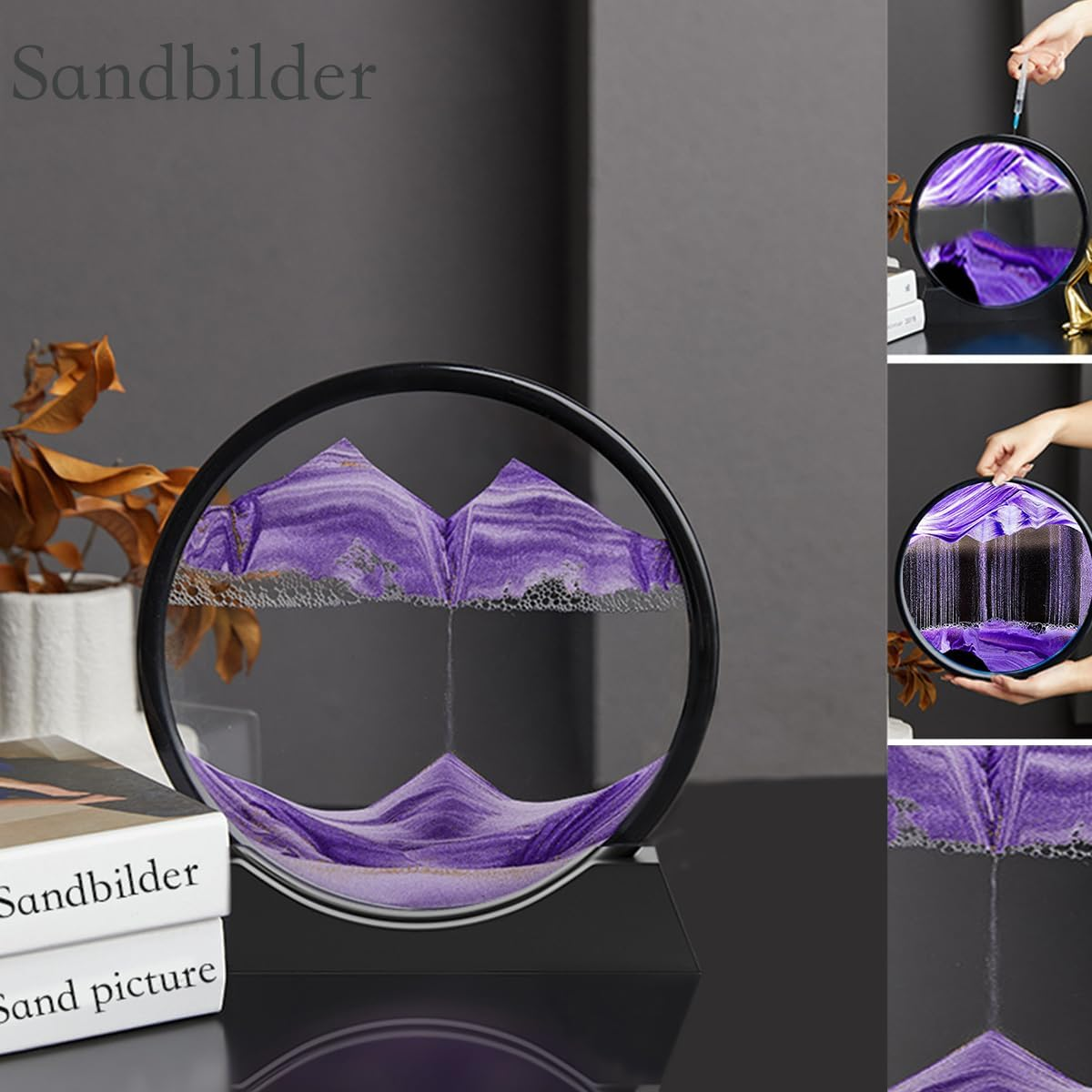 Sandbilder-Moving Sand Art Decor, Falling Picture in Motion, 3D Deep Sea Sandscape, Flowing Relaxing Toy, Rotating Display for Desktop Office Home (Purple, 12") image number 2