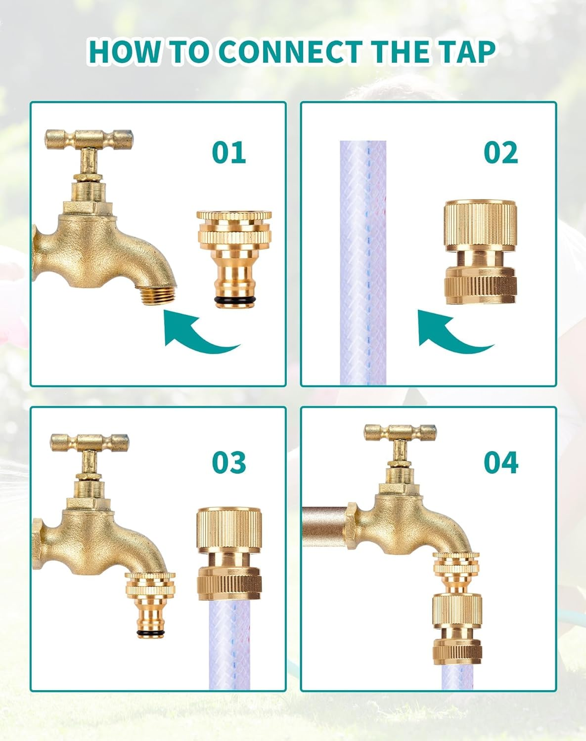 MLUOTALY Garden Hose Connector Kit, 1/2 Inch and 3/4 Inch Solid Brass Hose Tap Connectors, Tap Connector with Sealing Ring for Outdoor, Garden, Courtyard, Lawn (9Pack) image number 6
