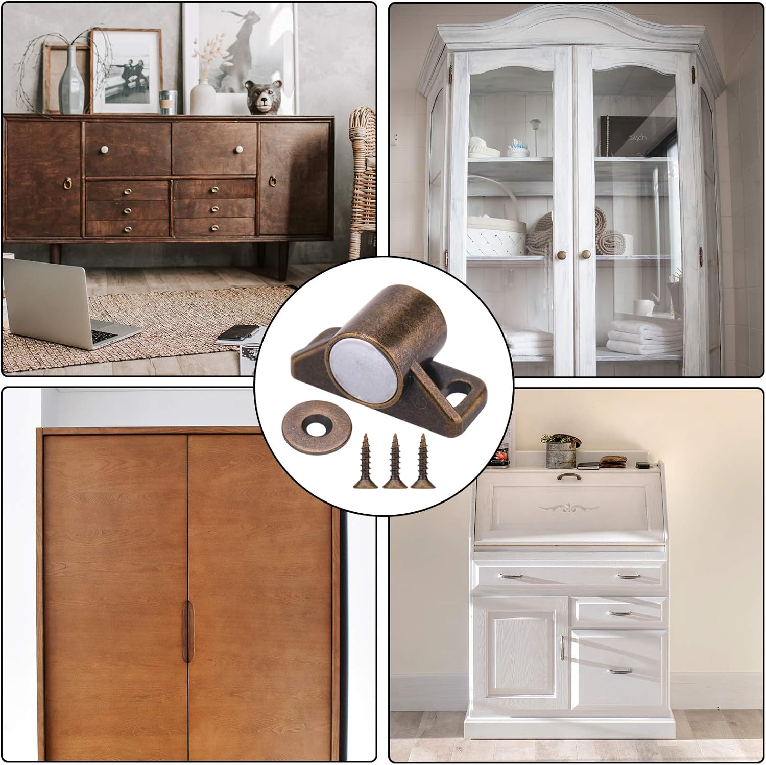 LUTER 4 Pieces Magnetic Door Catches Cabinet Door Magnets with Stainless Steel Screws for Kitchen Cabinet Closer Sliding Door Closure Cupboard Closet (Bronze)