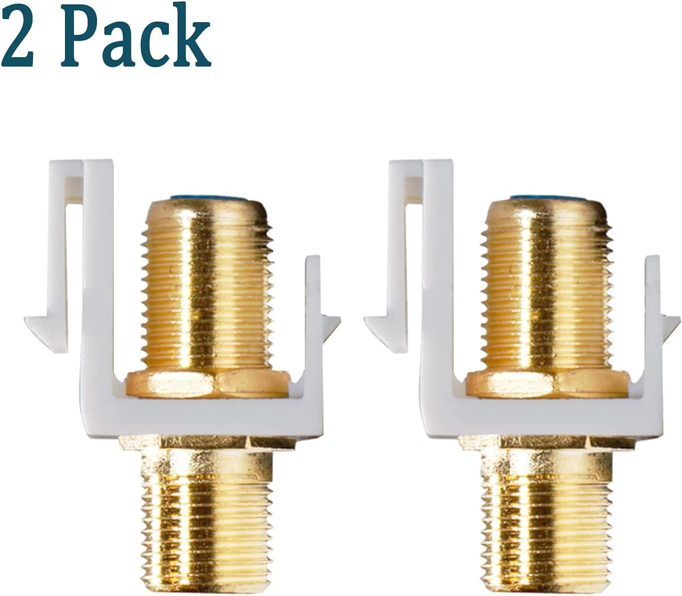 2 Pack RG6 Gold-Plated Coax Keystone Jack Insert, F Type Male Connector for HD Video Streaming, Compatible with Television, Satellite Receiver, Cable Box, DVD Player, Gaming Console