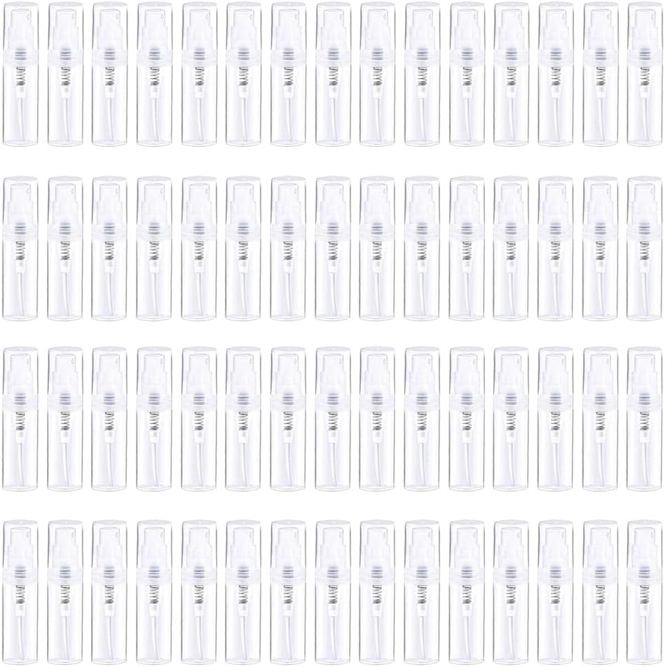 Lockmaner 60Pcs Mini Spray Bottle 2Ml,Refillable Plactic Spray Bottle,Perfume Mouthwash Atomizer for Cleaning Refillable Container about 56X12Mm