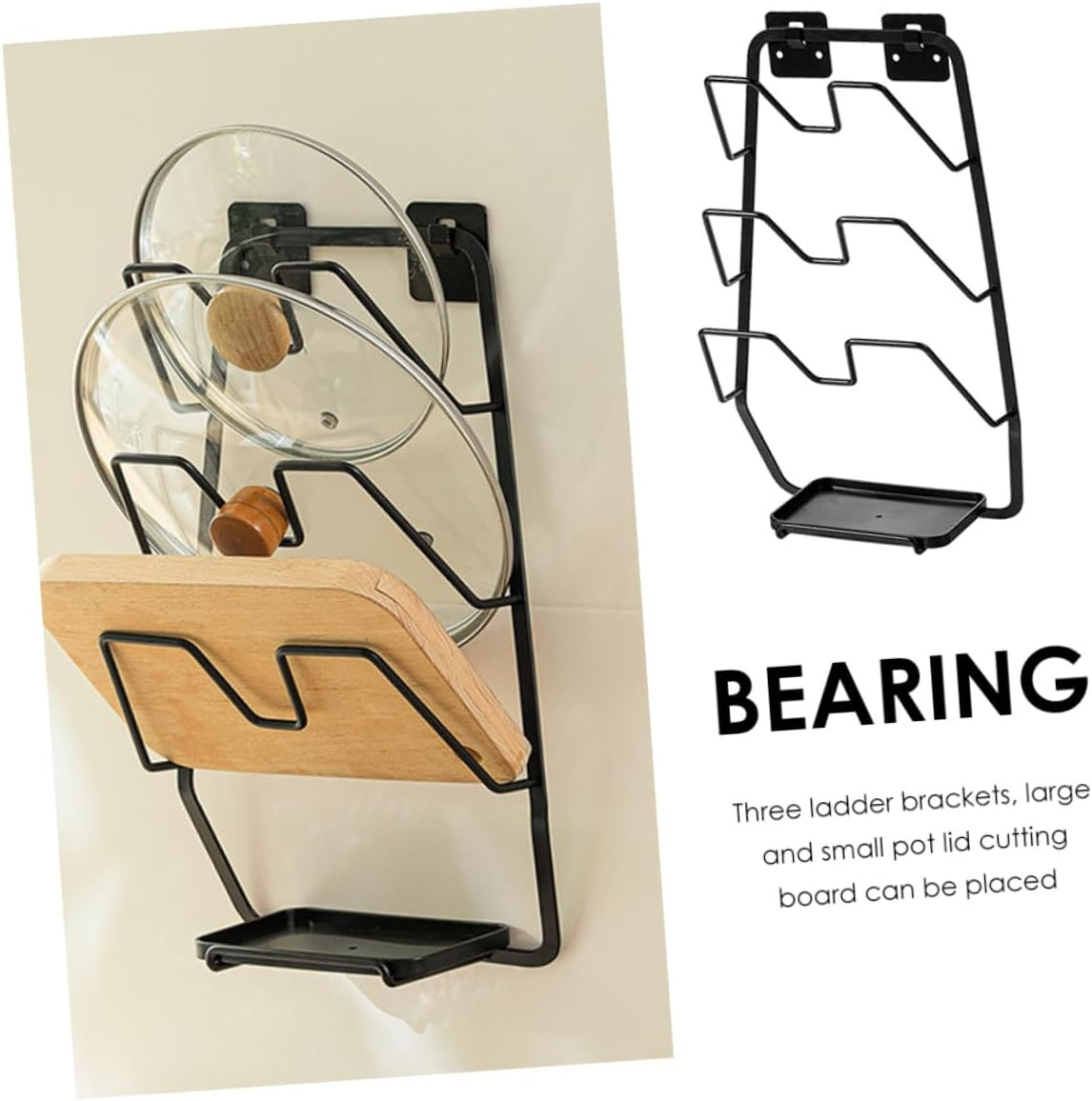 OKUMEYR Home Wall Mounted Kitchen Storage Rack for Pot Covers and Cutting Boards Punch Organizer for Efficient Space Saving and Easy Installation image number 5