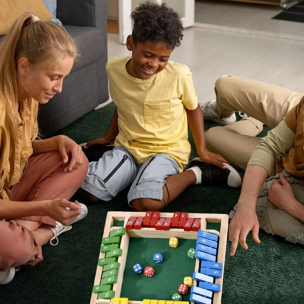 Shut the Box Game, 2-4 Player Wooden Board Game with 8 Dice, Classic Math and Strategy Game for Kids and Adults, Perfect for Home, Classroom, Parties, and Pubs image number 6
