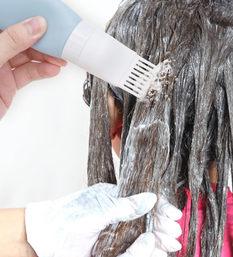 2 Packs Silicone Hair Oil Applicator, Root Comb Applicator Bottle for Hair Dye, Scalp Oil Applicator Bottle and Brush (Pink+Blue, 60Ml)