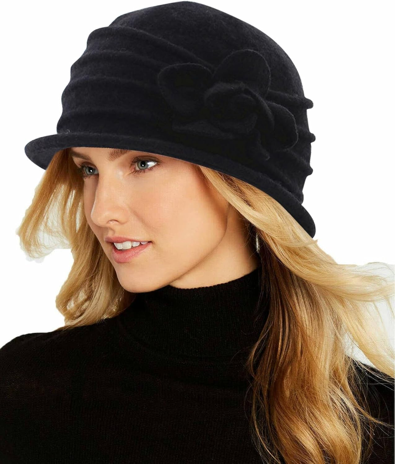 Womens 1920S Vintage Upturn Brim Wool Blend Cloche Church Hat Winter Felt Bucket Bowler Hat Crushable Foldable