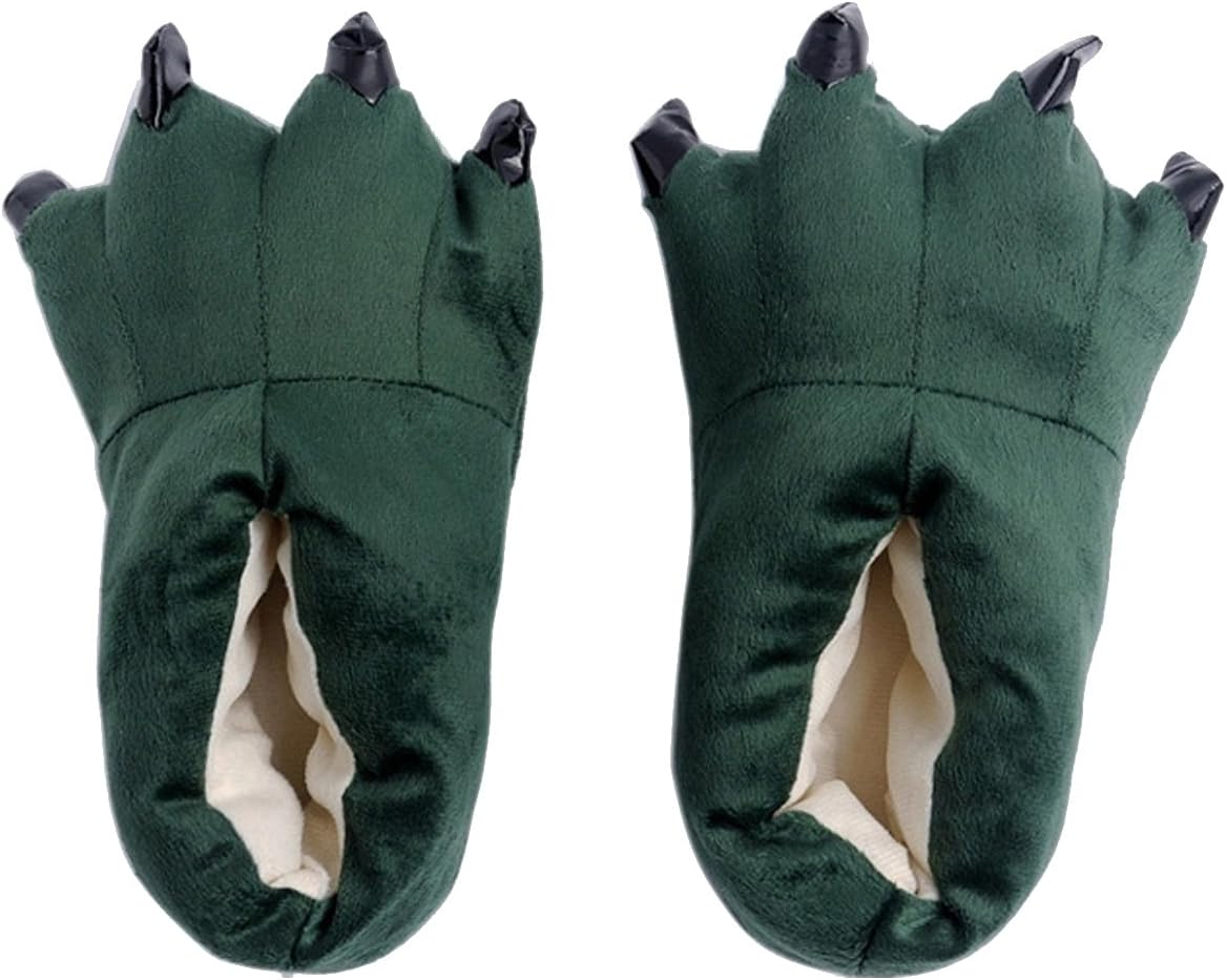 Fashionfits Unisex Soft Plush Home Slippers Animal Costume Paw Claw Shoes, Green, Large