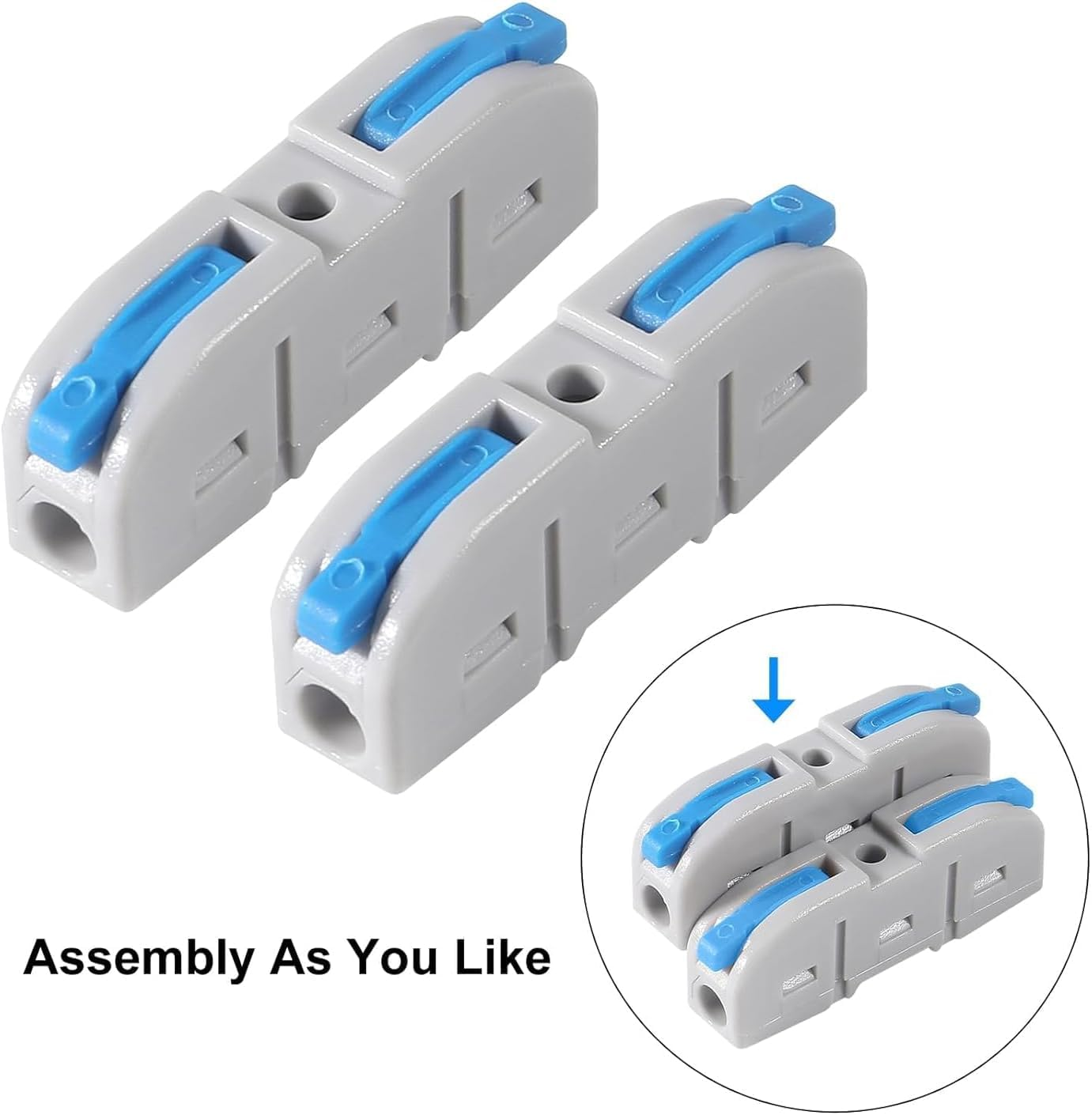 QCCAN 60Pcs Lever Wire Connectors, 1 to 1 Inline Assemblable Cable Connector, Electrical Connectors Wire Terminals for Any Circuit Inline Splices 24-12 AWG with Storage Box image number 3