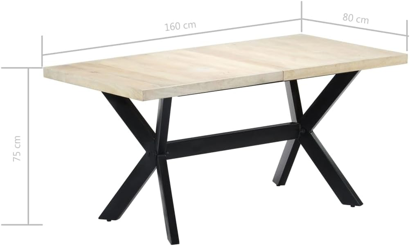 Vidaxl Solid Mango Wood Dining Table - White 160X80X75Cm - Modern Industrial Style with Powder-Coated Steel Legs - Sturdy Handmade Dining Room/Kitchen Table image number 4