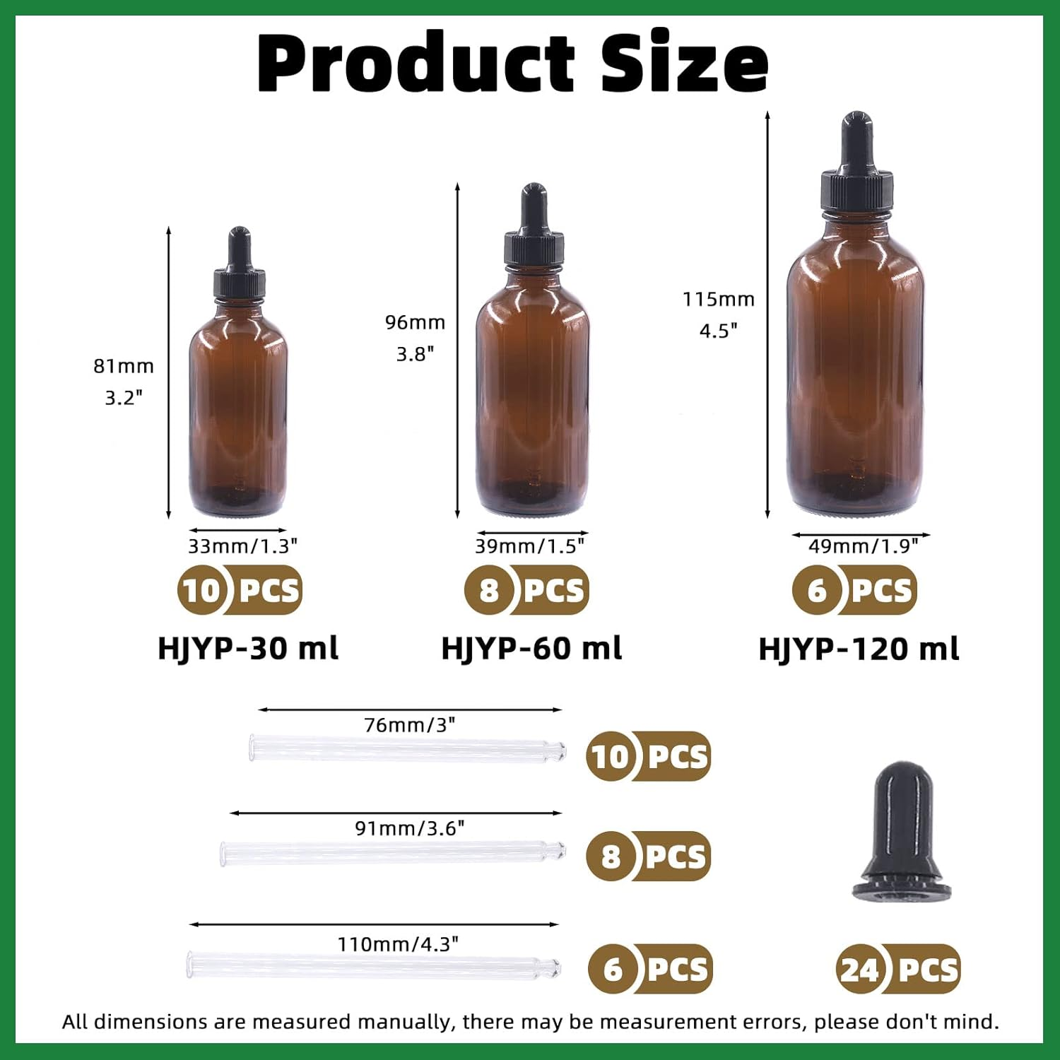 Keadic 24 Pack 1 Oz 2 Oz 4 Oz Glass Dropper Bottles Assortment Set with Tapered Eye Dropper & Black Cap Amber round Boston Tincture Bottles for Massage Essential Oils Perfumes Liquids image number 6