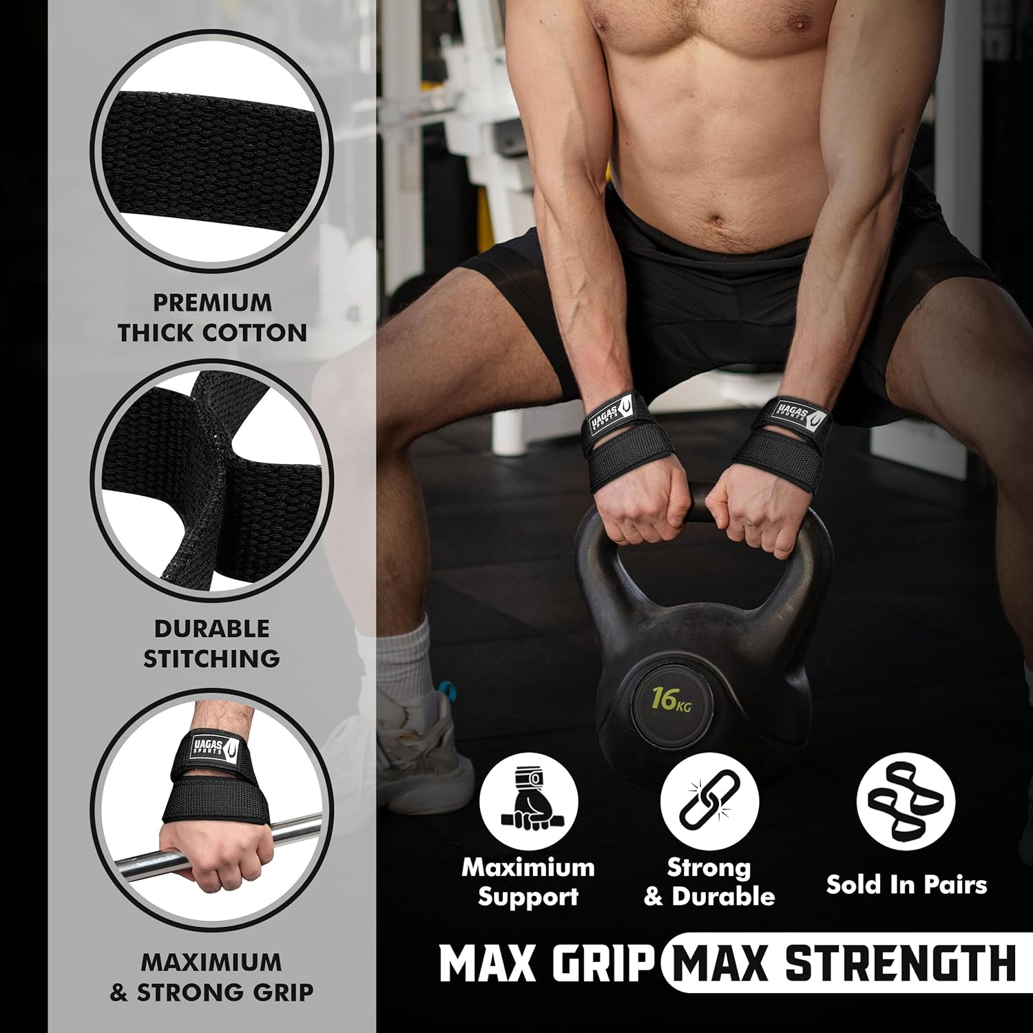 Figure 8 Lifting Straps &ndash;Padded Cuff &ndash; Weight Lifting Straps for Extra Grip &ndash; Premium Nylon Deadlift Straps &ndash; Wrist Support for Training Workout Weightlifting - Hand Bar Grip image number 4